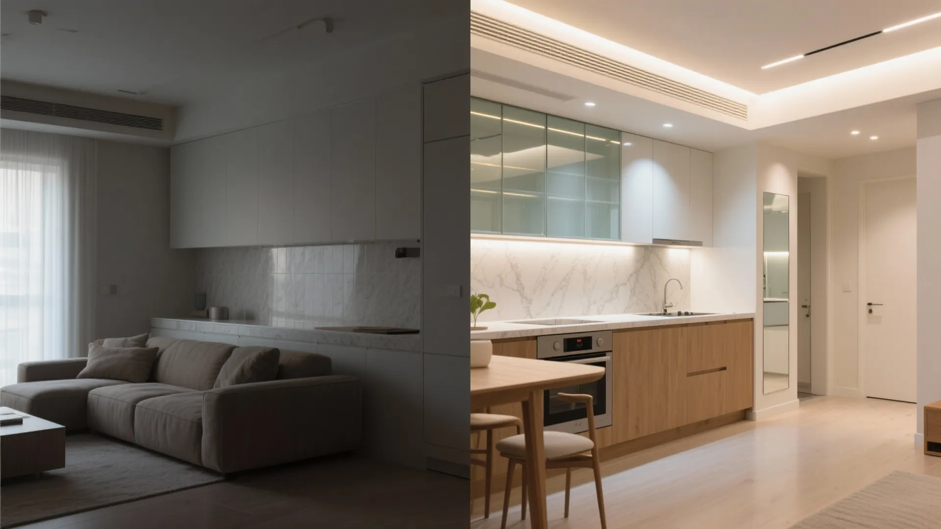 Light, glass, and mirrors: stretch space without moving walls