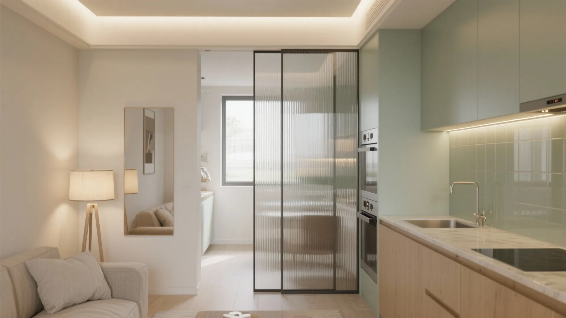 Light Layering with Glass, Mirrors, and Pale Tones