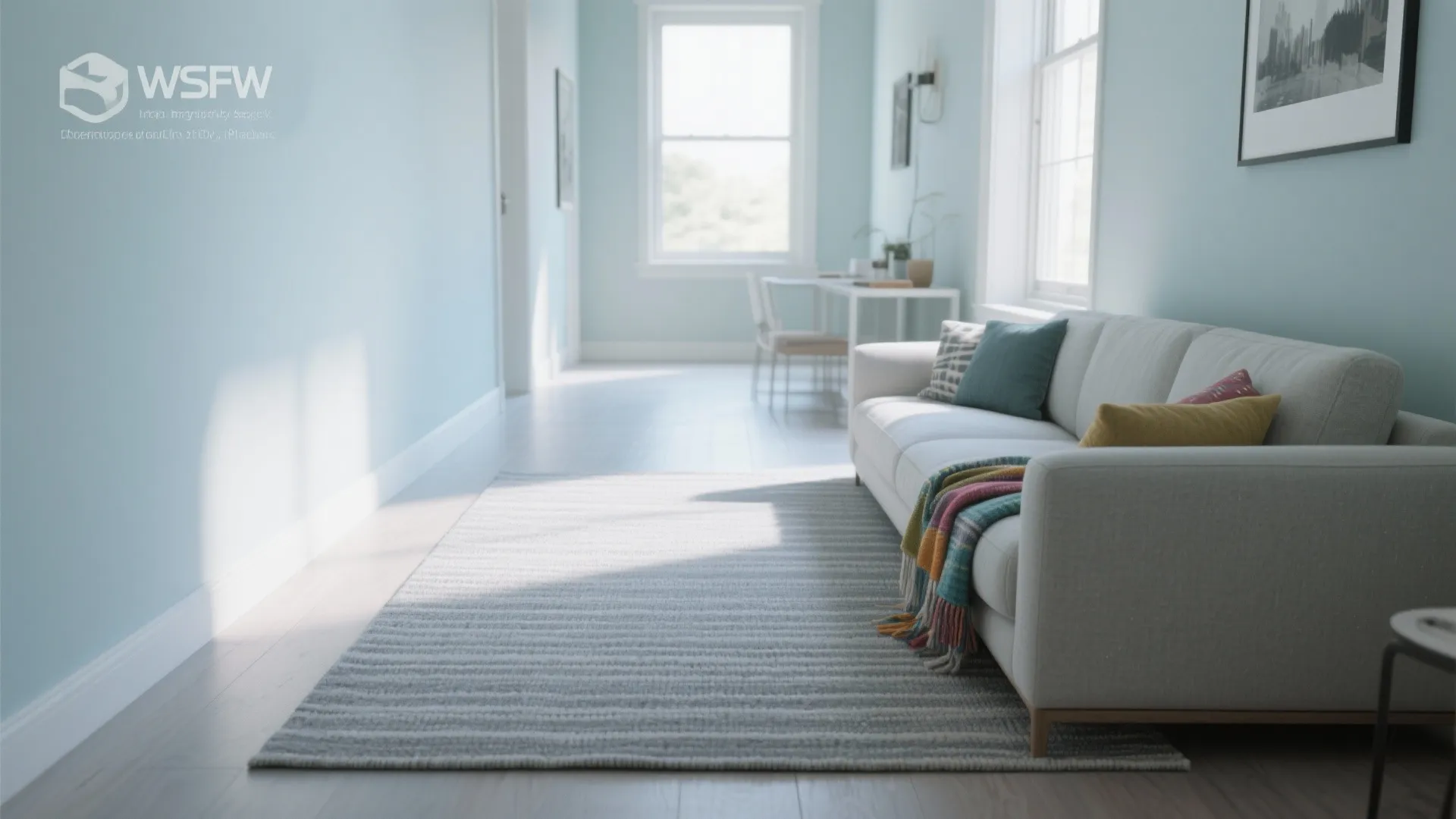 1. Light gray flatweave to widen the room