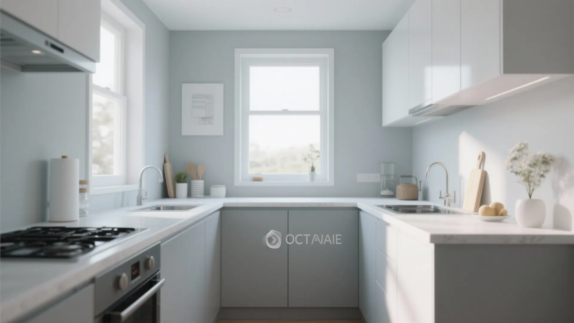 2. Light Gray Walls with White Countertops