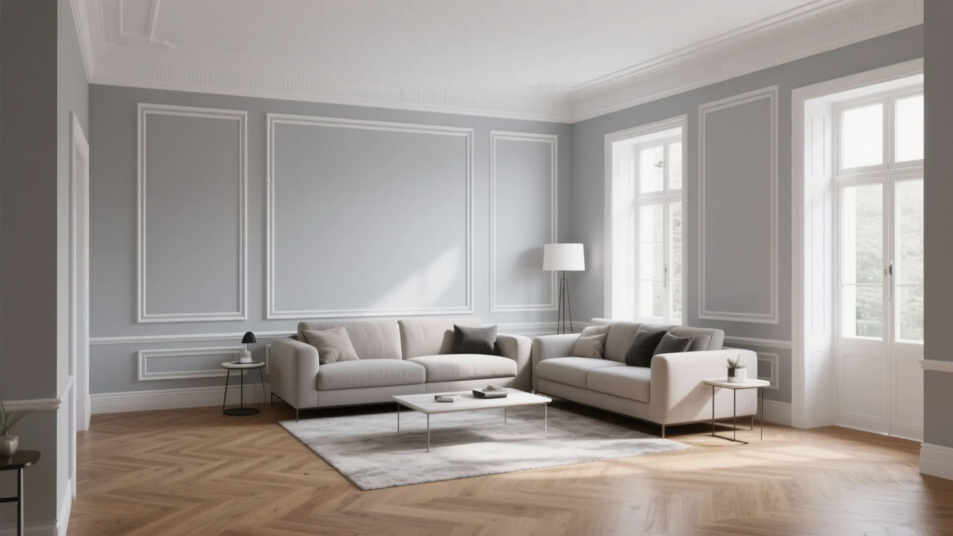 5. High-Contrast Light Gray with White Trim for a Crisp Look