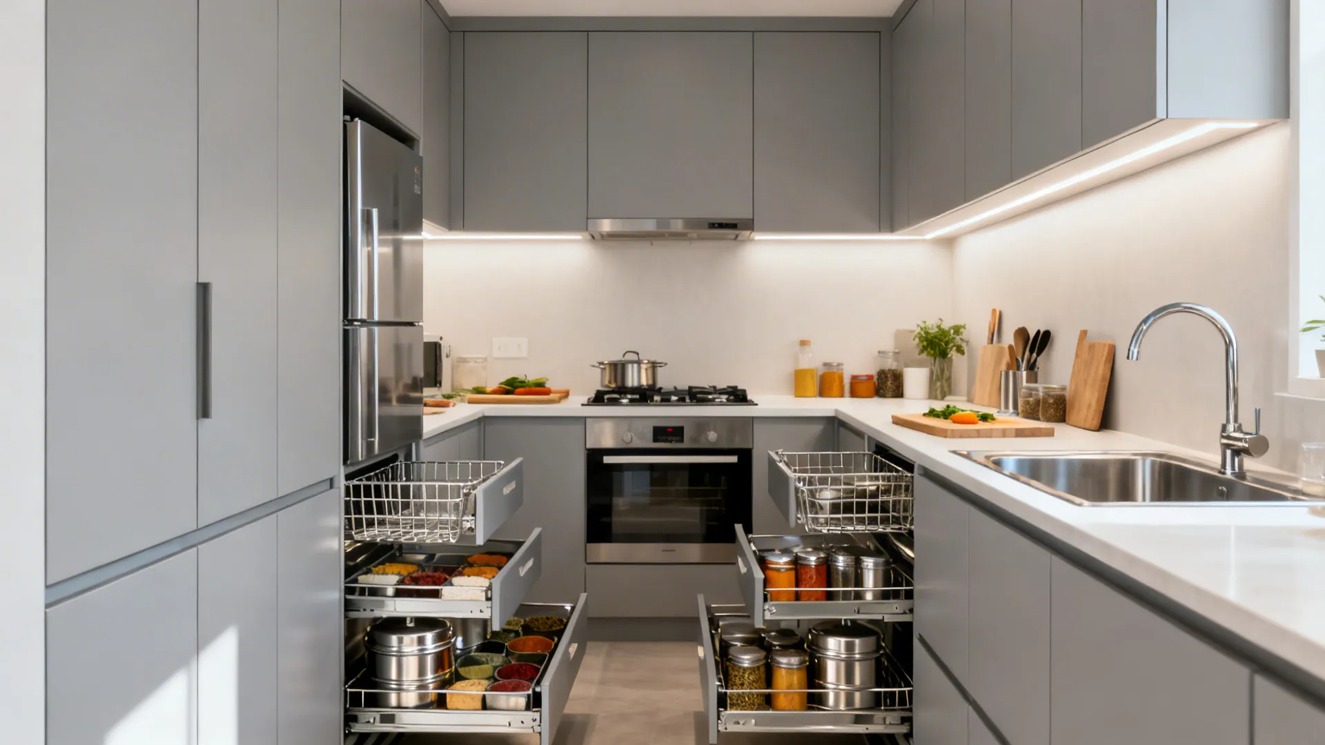 Light Gray + Stainless + Easy-Clean Workflow