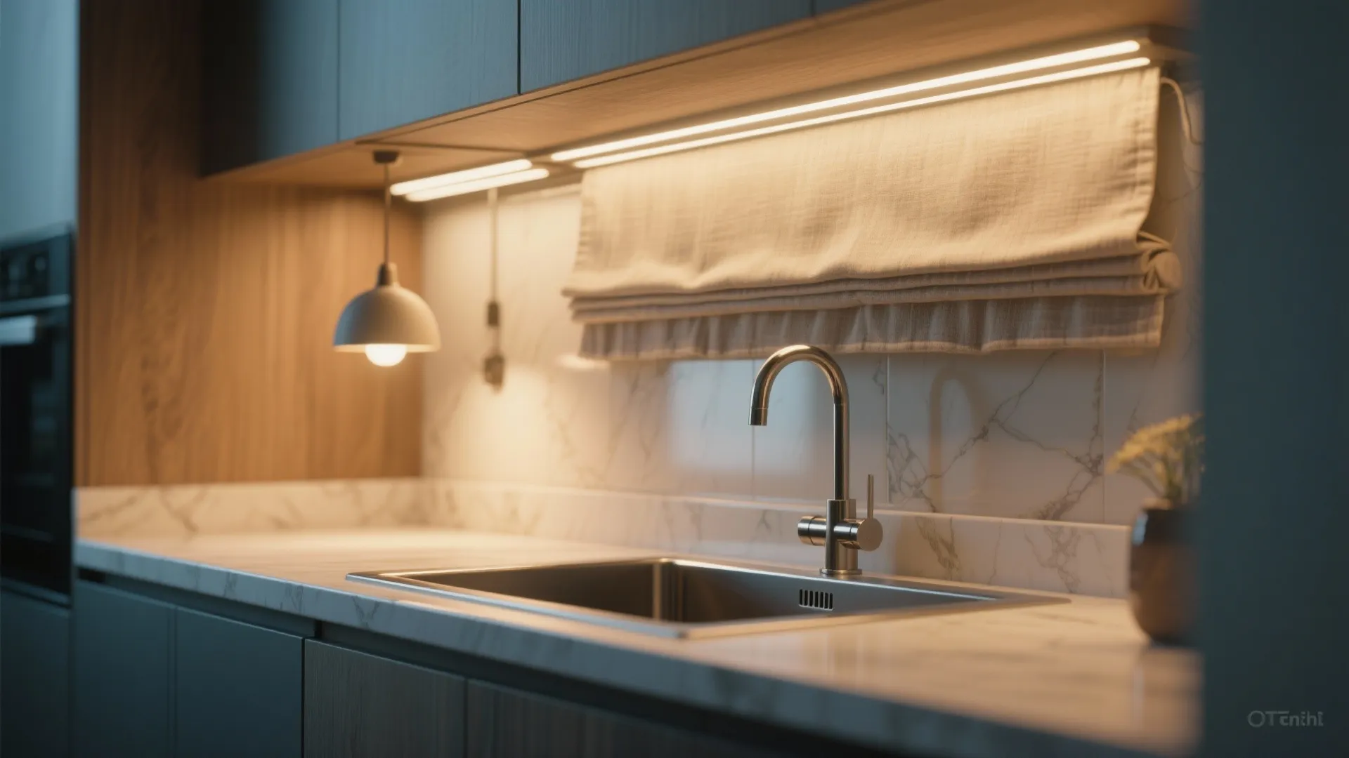 5. Layer light with task strips and a subtle valance