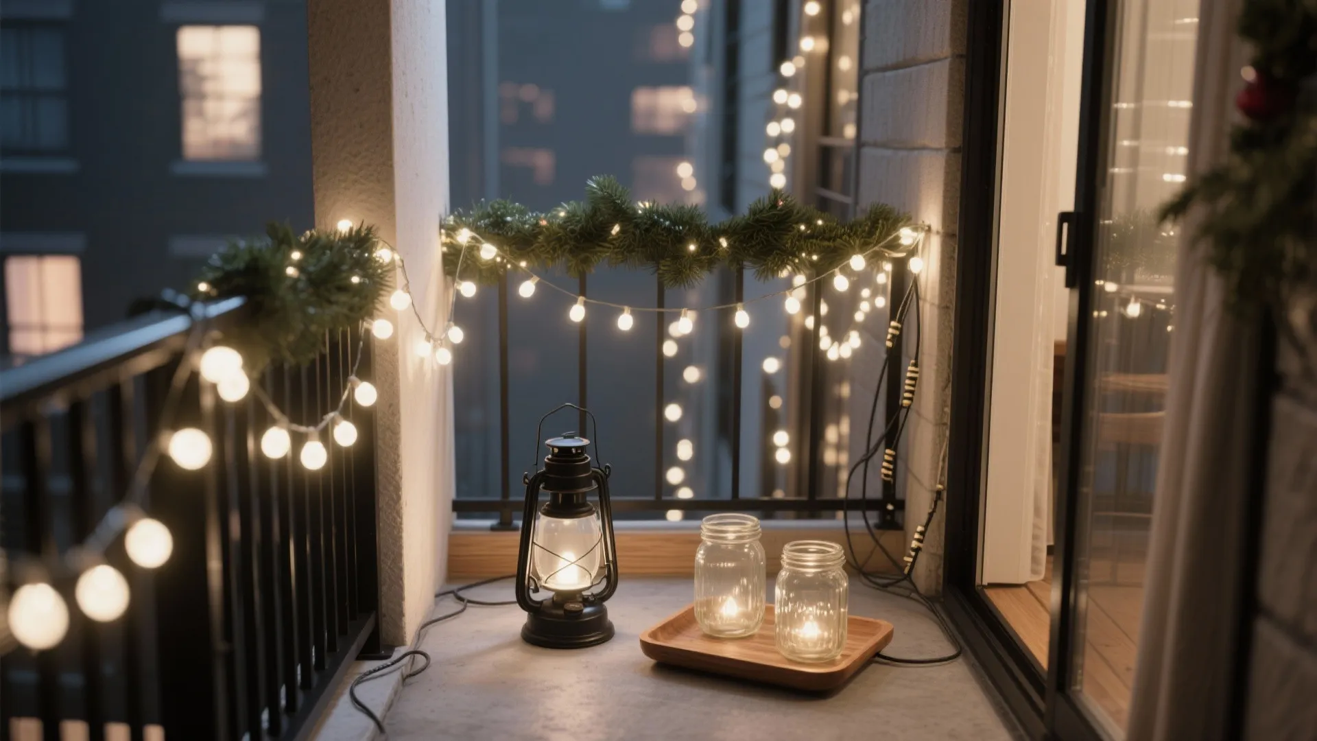 Layered Holiday Lighting for Tiny Balconies