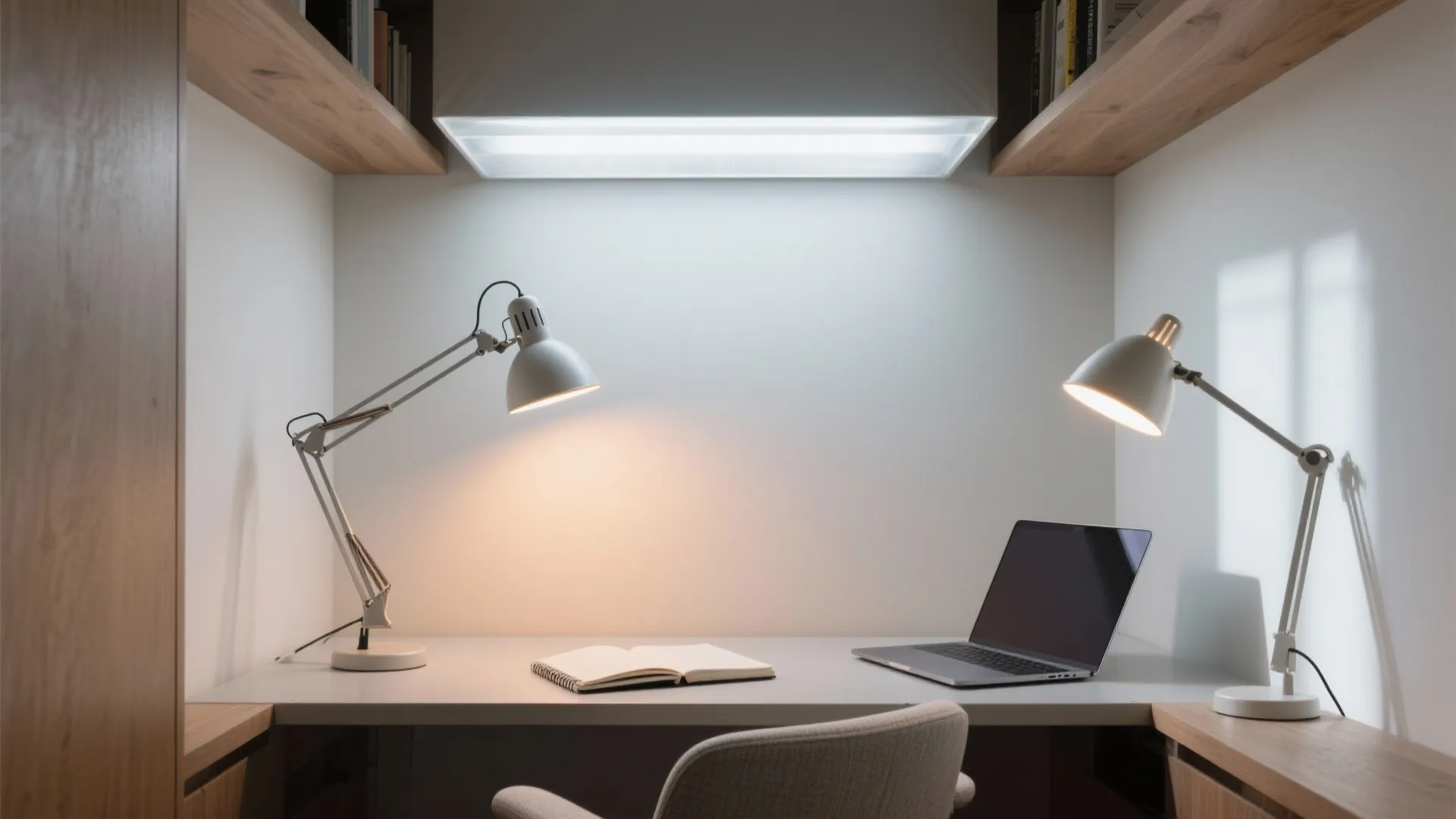 3) Layered lighting that protects focus (and eyes)