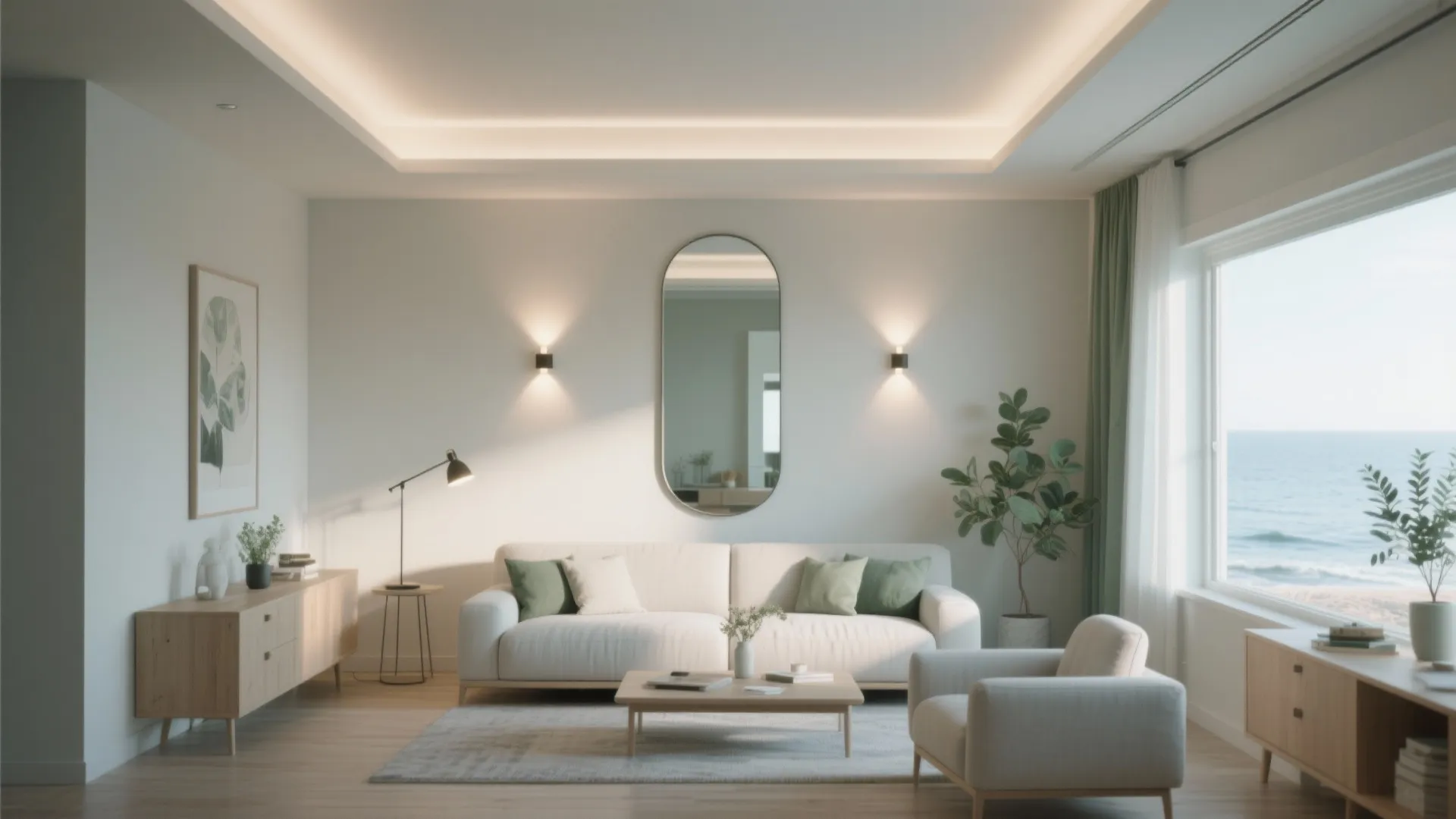 Light layering and reflective finishes for airy depth