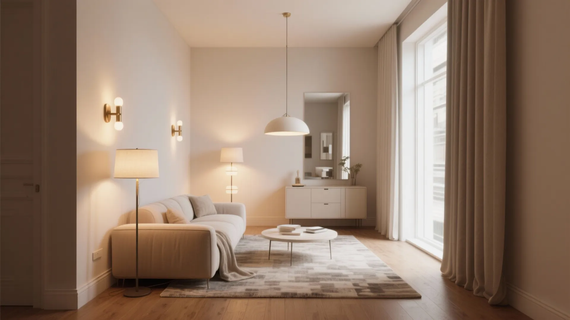 2. Use light colors and layered lighting for depth