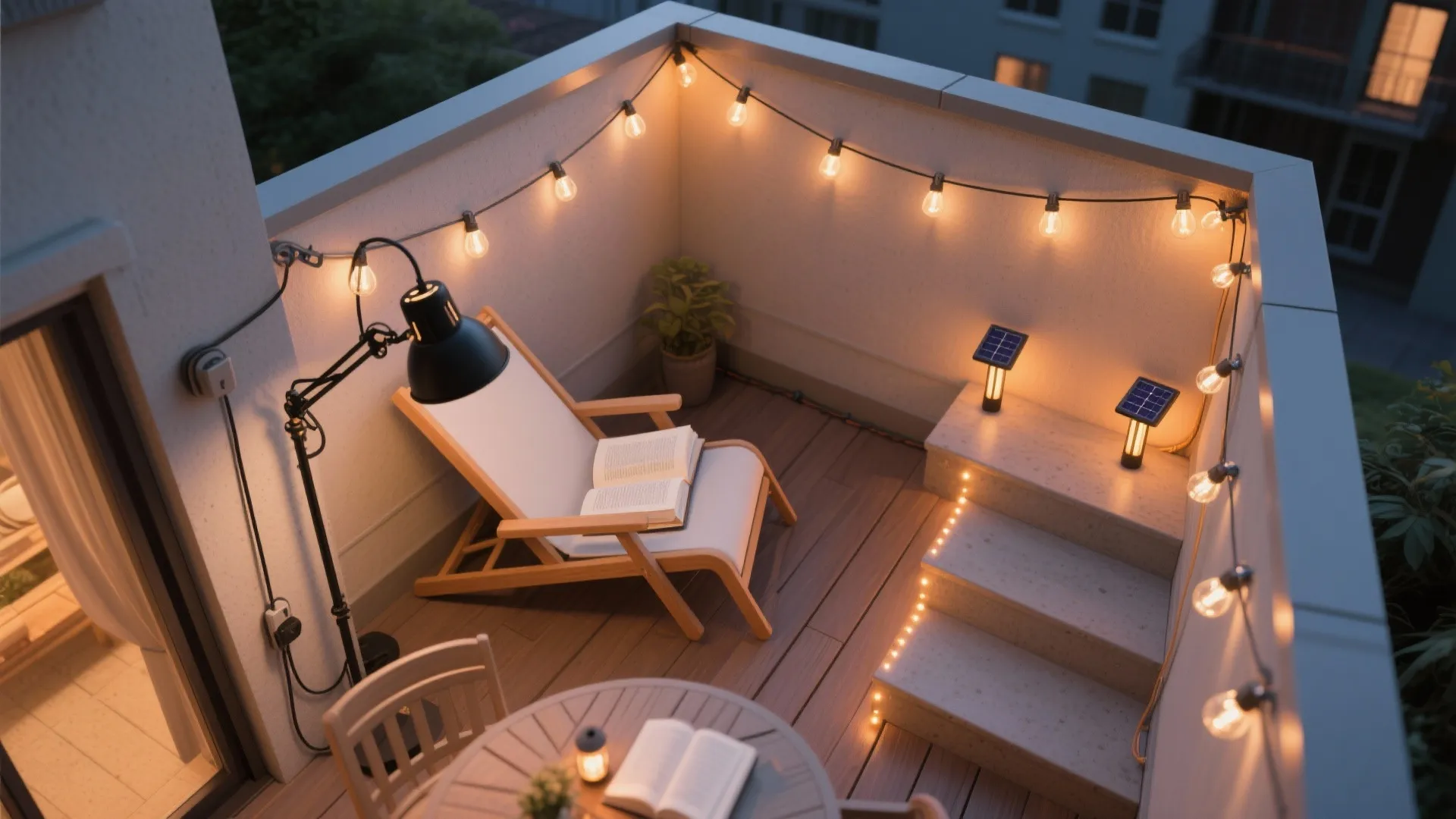 Lighting Layers: String Lights + Sconces + Solar