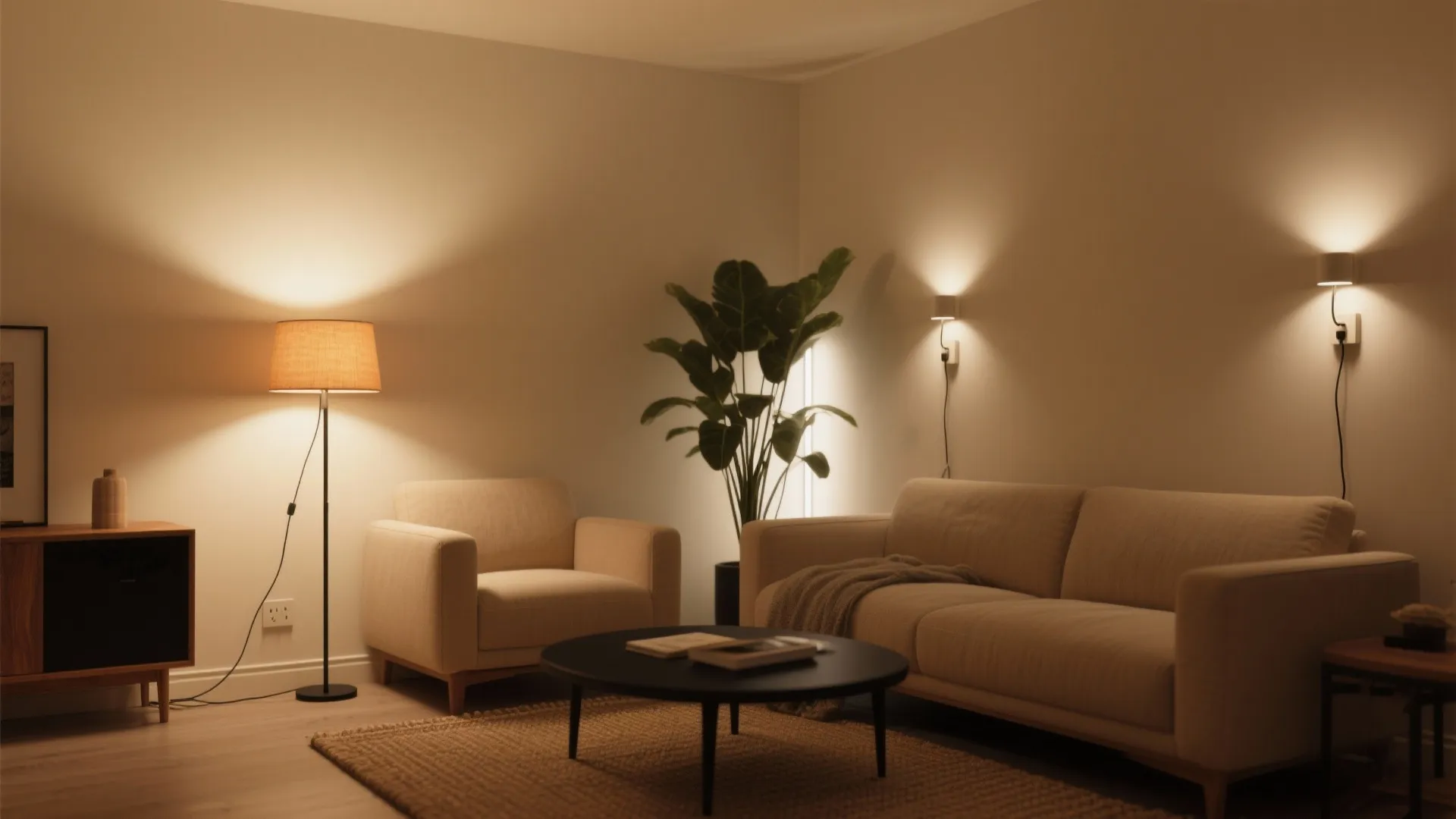 3) Layered lighting that fakes architecture