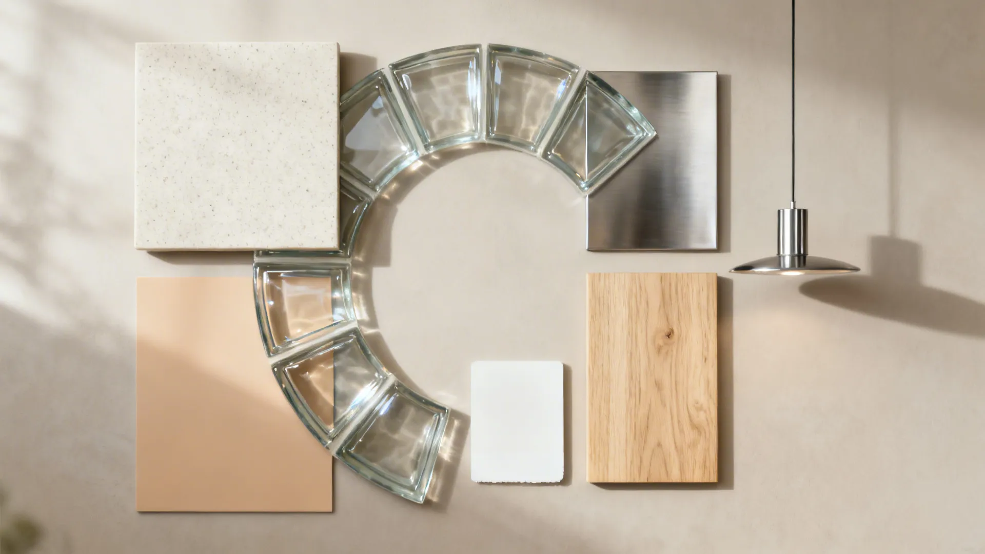 4) Light-Reflecting C-Shape with Glass Backsplash and Slim Pendants