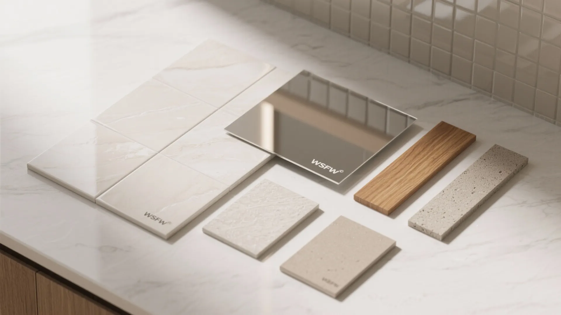 4. Light colors, large tiles, and reflective surfaces