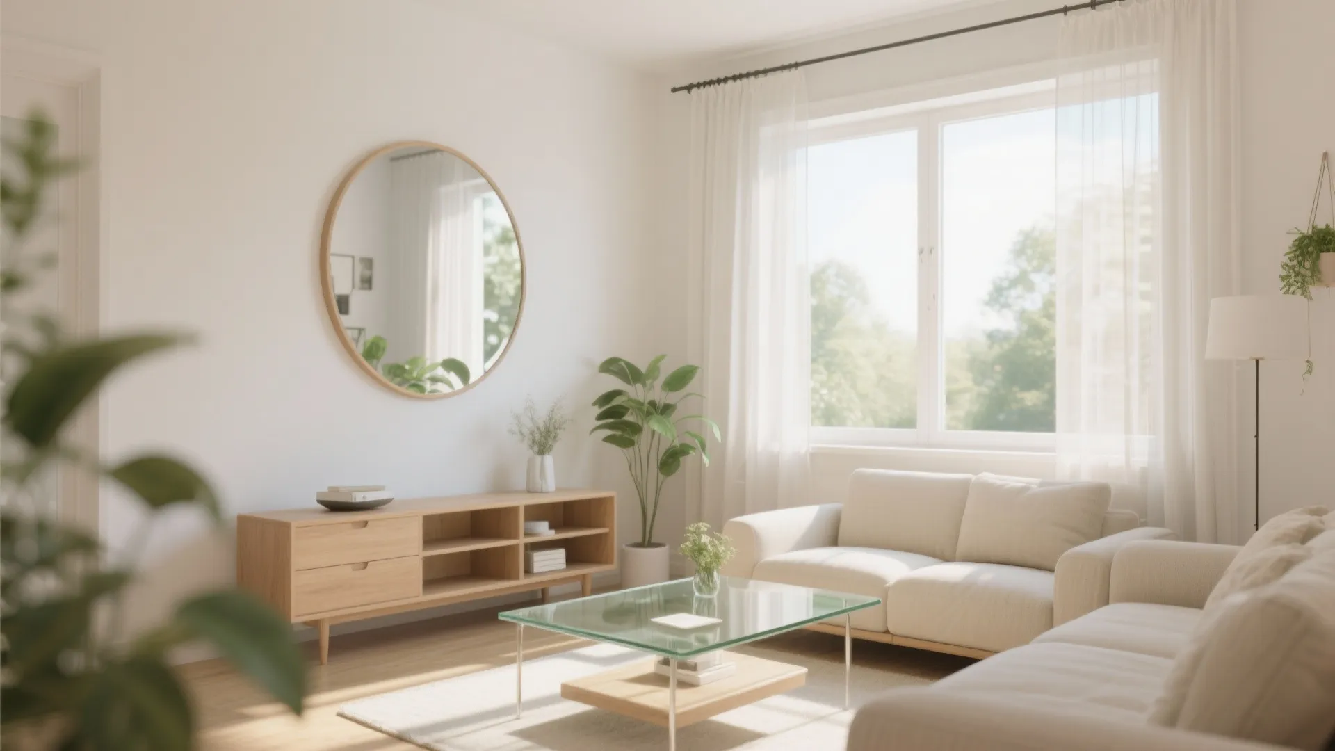 Light and reflection: mirrors, glass, and airy curtains