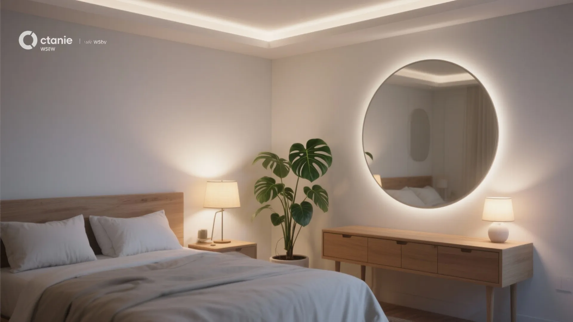 5. Light, mirror, and a touch of greenery