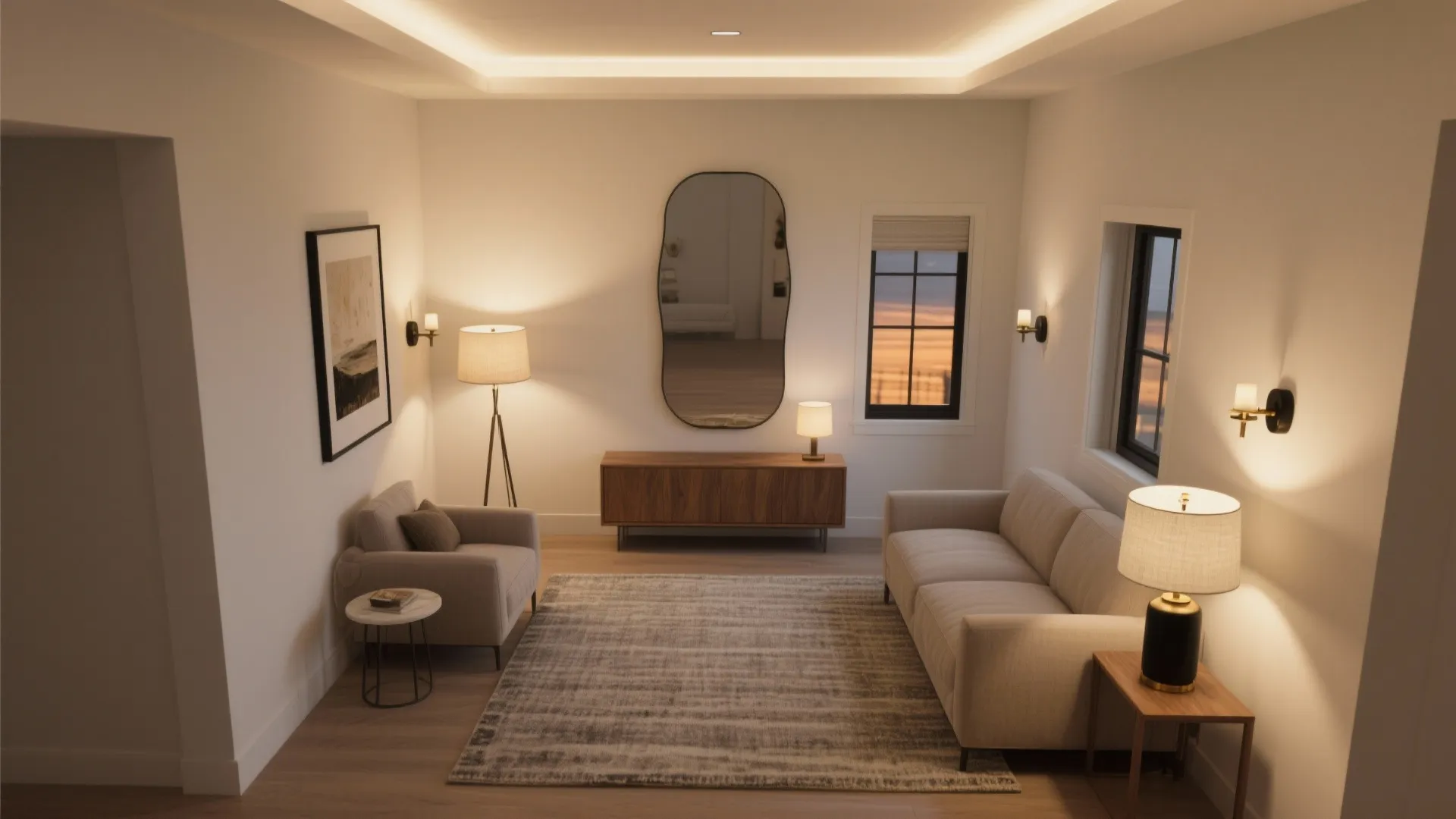 Layered Lighting + Mirrors to Visually Expand