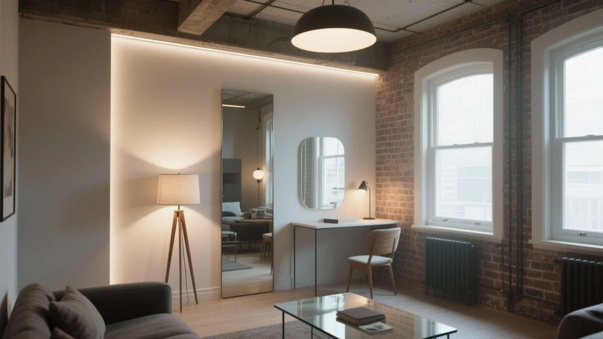 Light layering, mirrors, and glass to amplify space