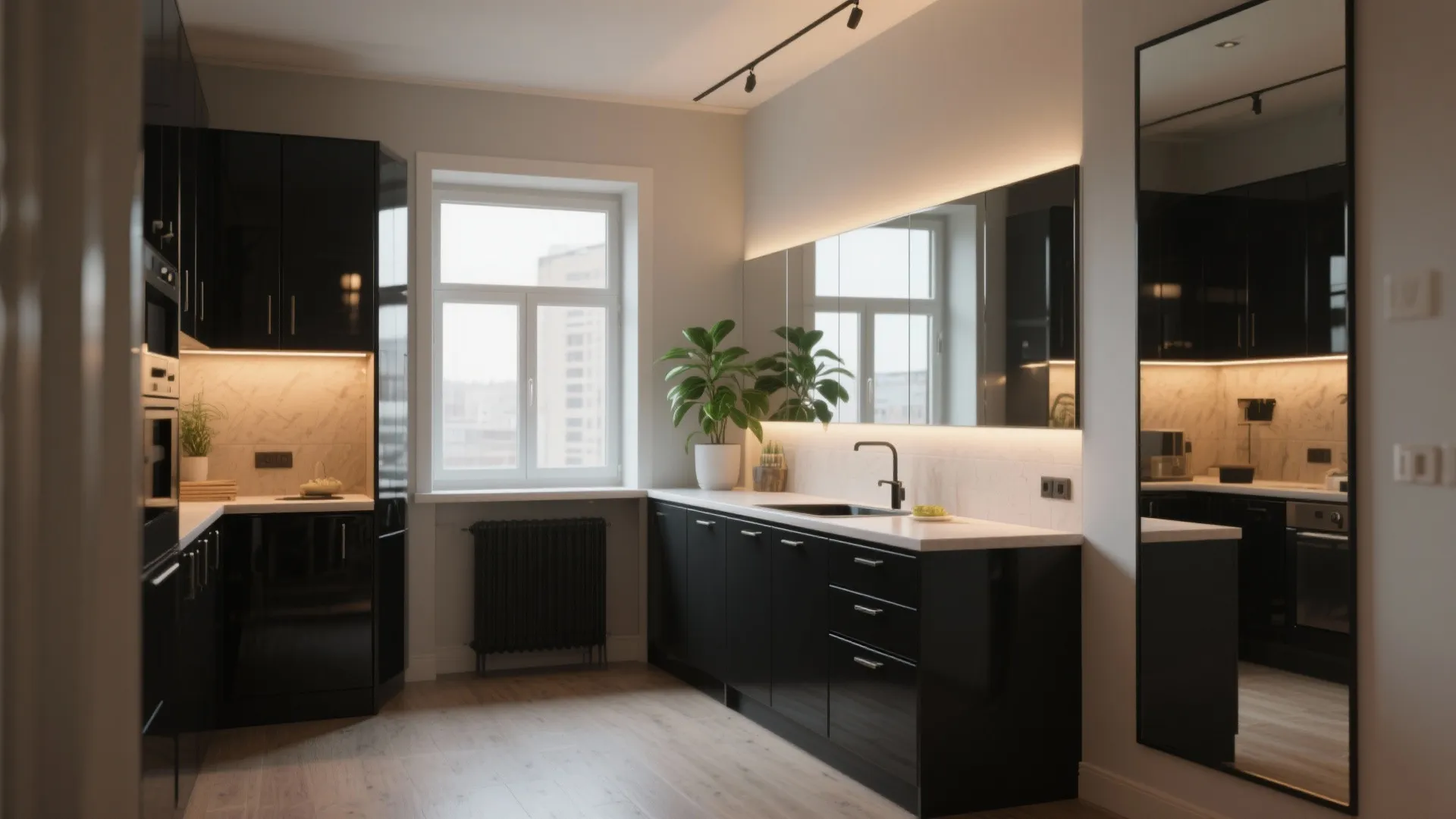 4. Use light, mirrors, and consistent color to create depth