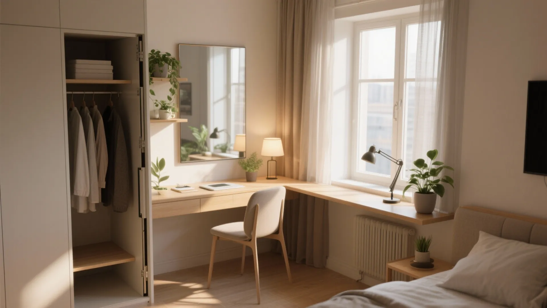 5. Light, mirrors and a tiny flexible workspace