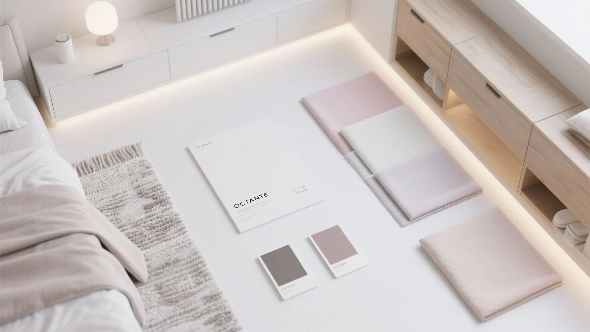 Light color and texture samples for a small bedroom