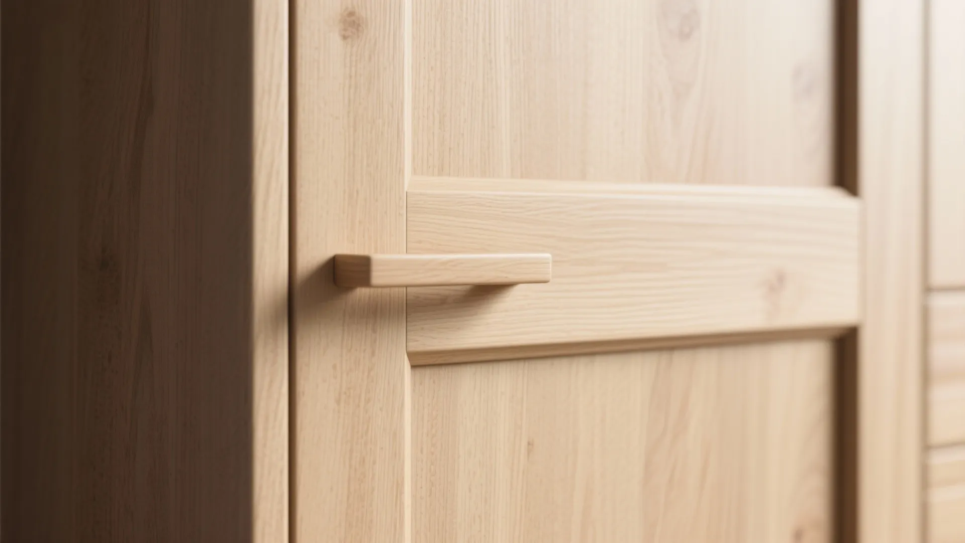 1. Light-stained oak with recessed handles
