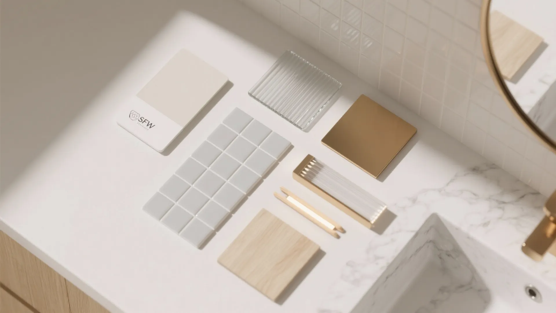 Light, reflective palette with layered lighting