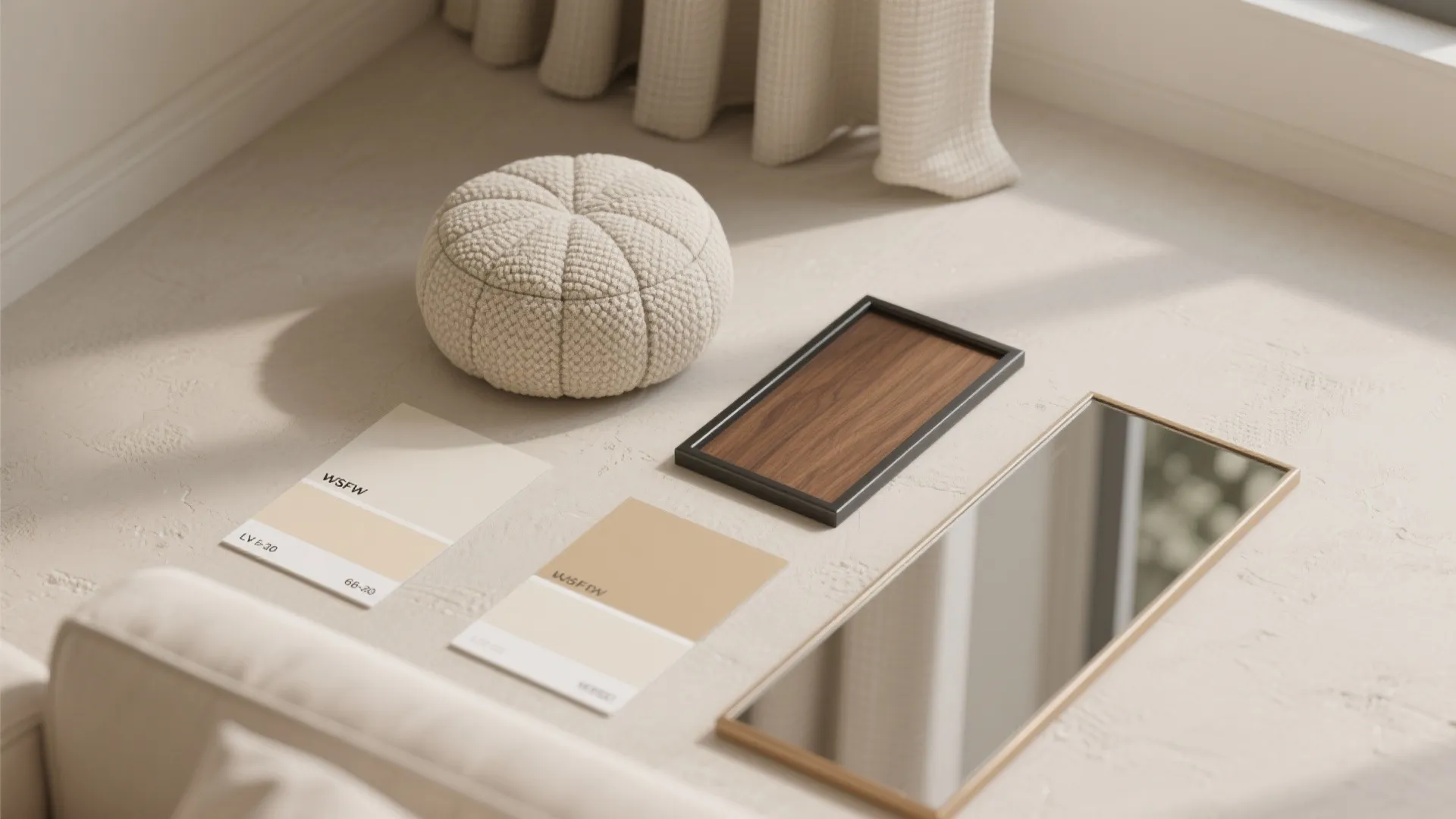 3) Light palette + texture layers (and a smart mirror)