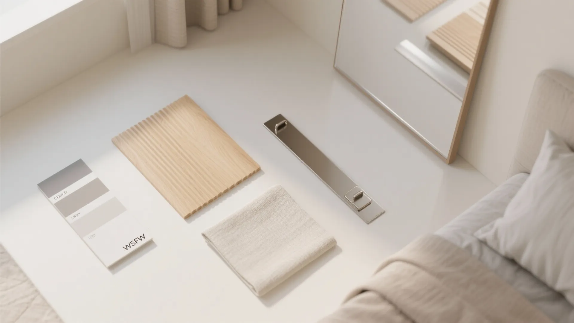 Light palette, vertical lines, and a touch of mirror