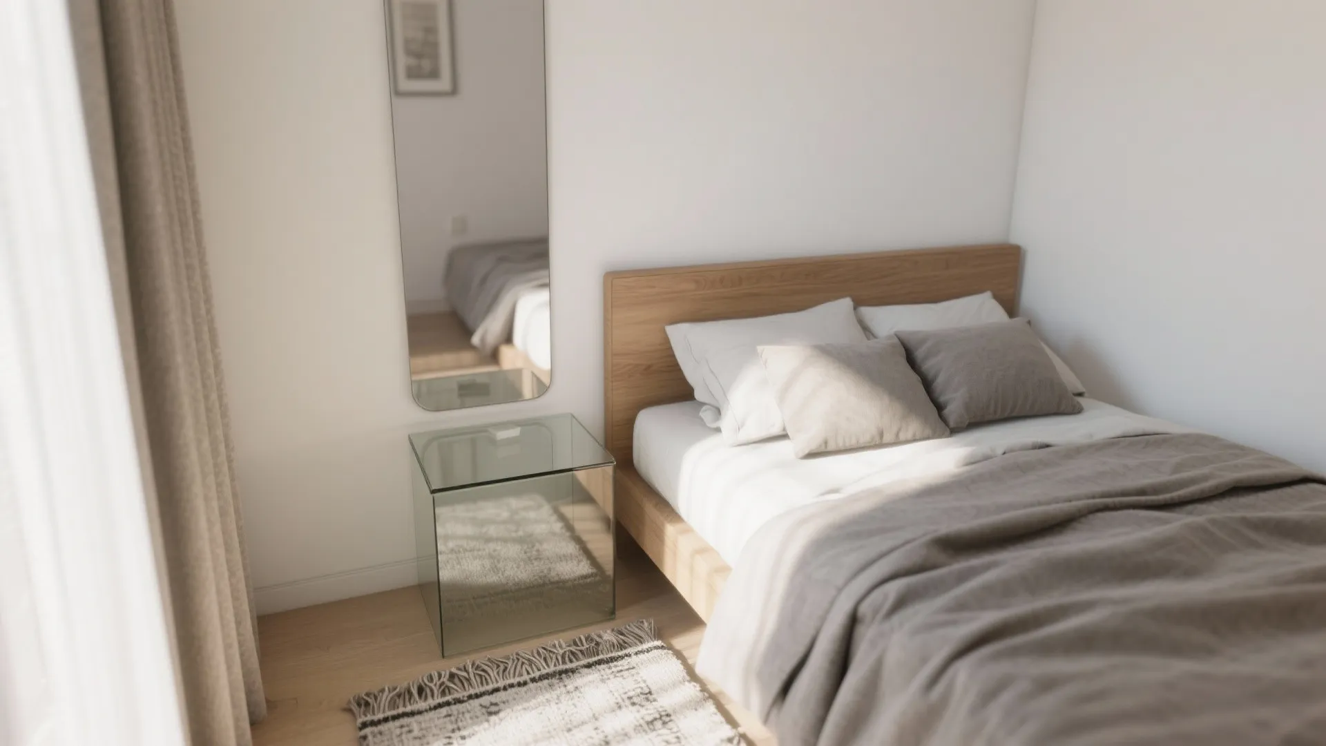 3. Light palette and reflective accents for perceived space