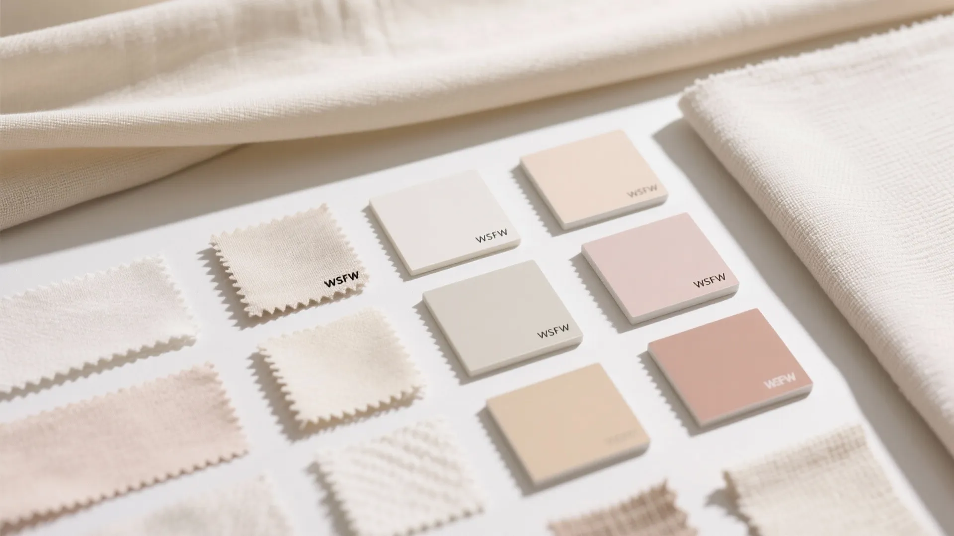 Neutral and pastel color swatches and fabrics