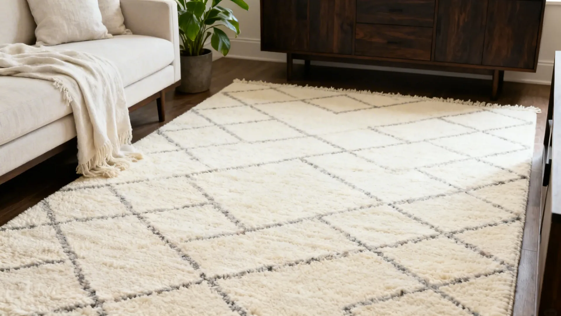 4. Anchor with a light, patterned rug