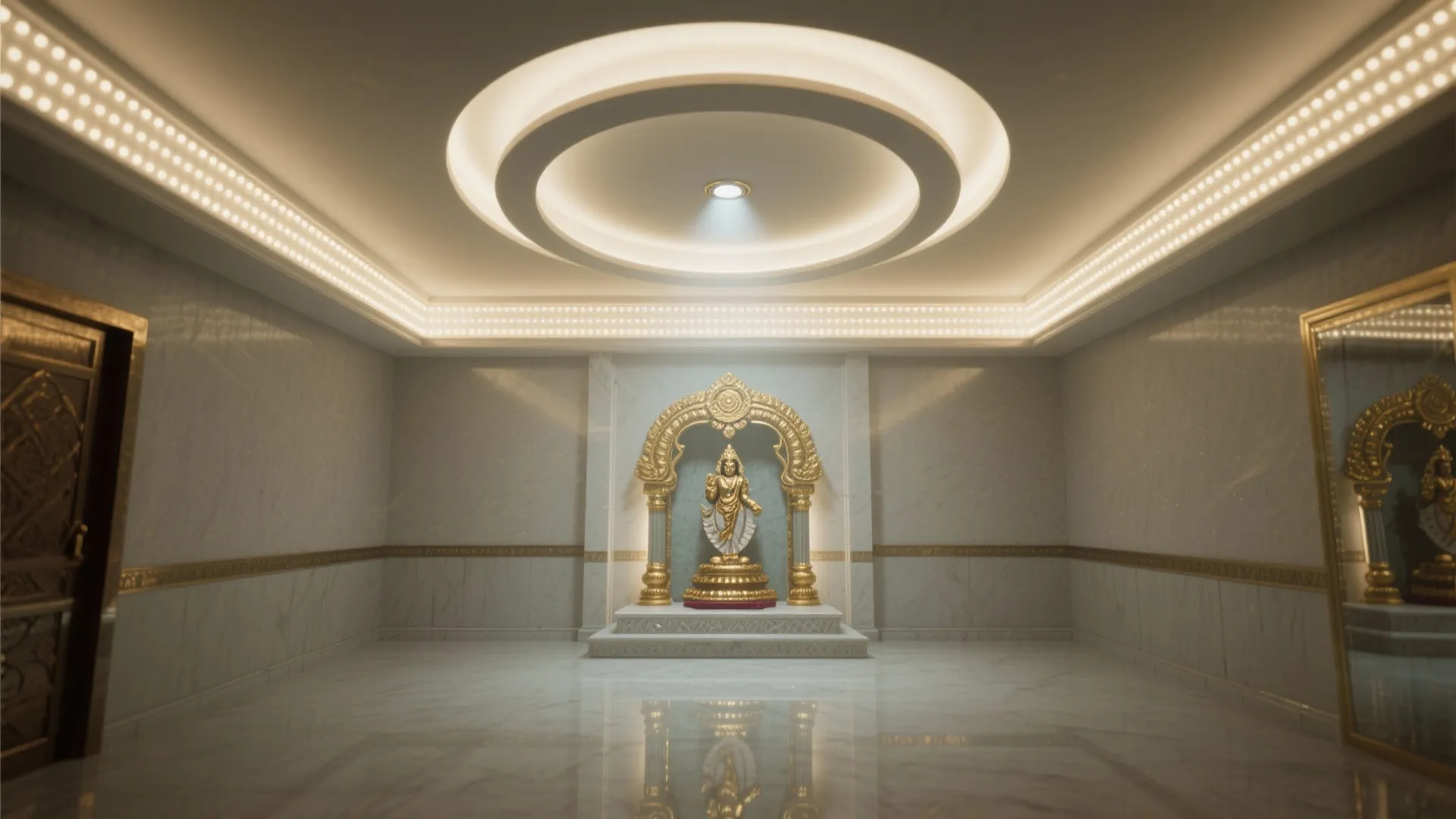 Top-down lighting plan showing indirect strip glow, tiny spotlight, and soft ambient balance