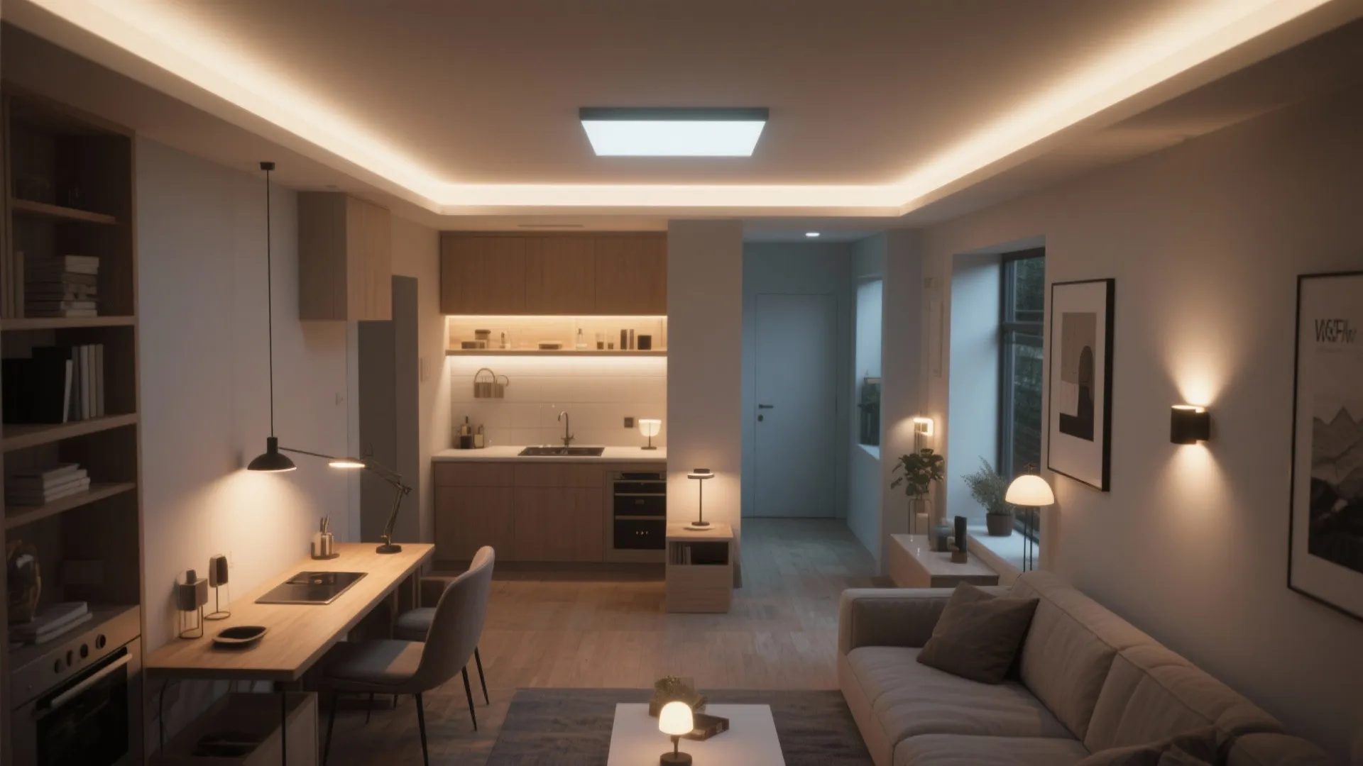 Layered lighting that balances work and wind-down