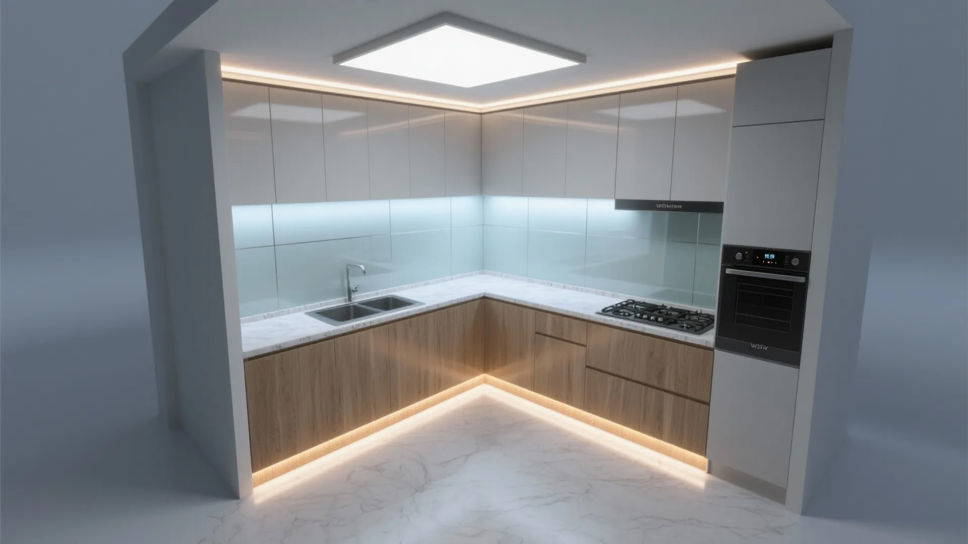 Layered lighting that makes small kitchens shine