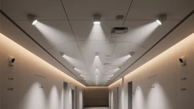 Modern Office Corridor with Dramatic Lighting