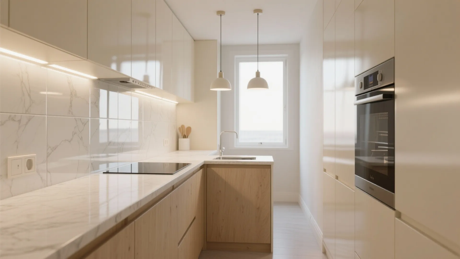 3. Light Colors, Reflective Backsplash, and Task Lighting