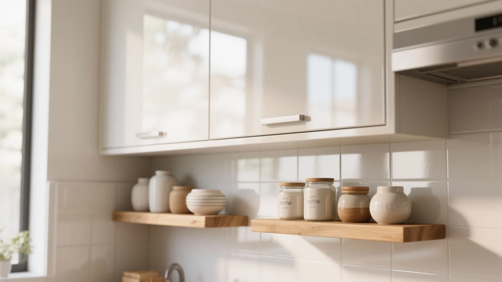 5. Light, reflective finishes and open shelving