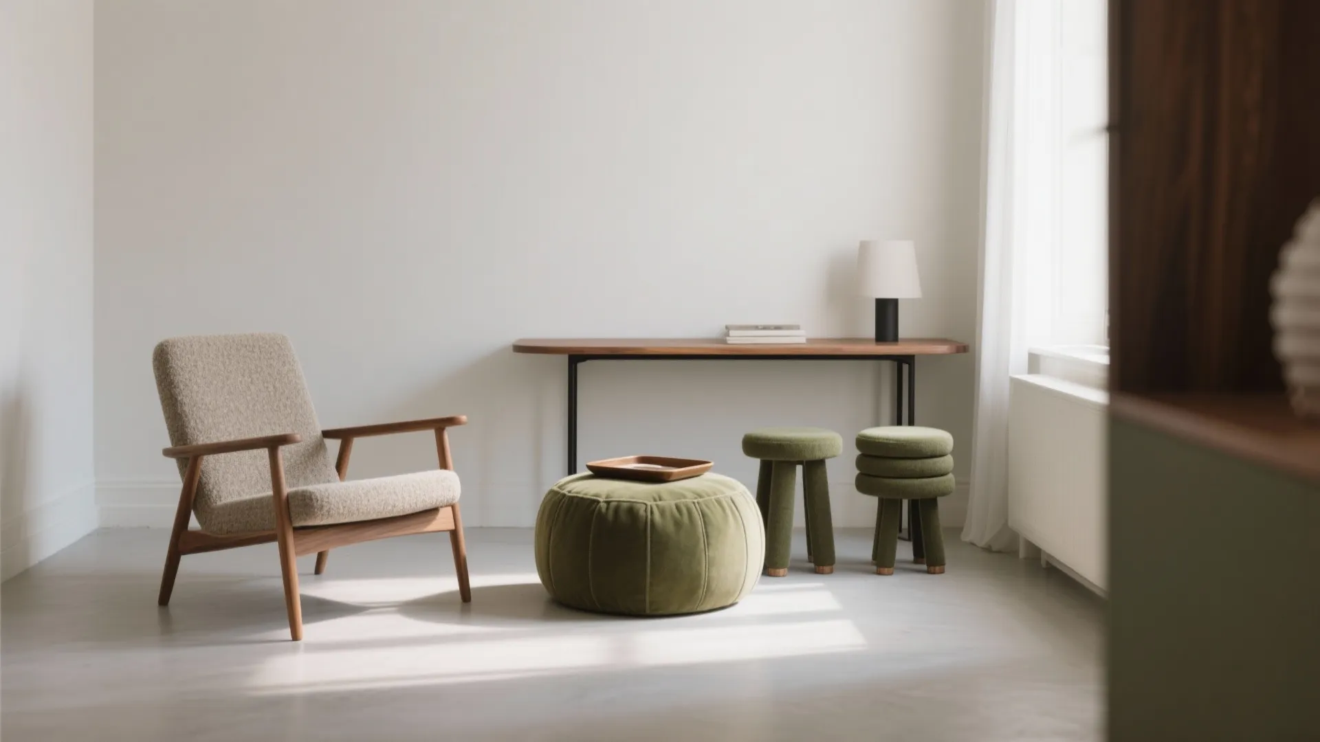 4) Light, movable seating: slipper chairs, stools, and poufs