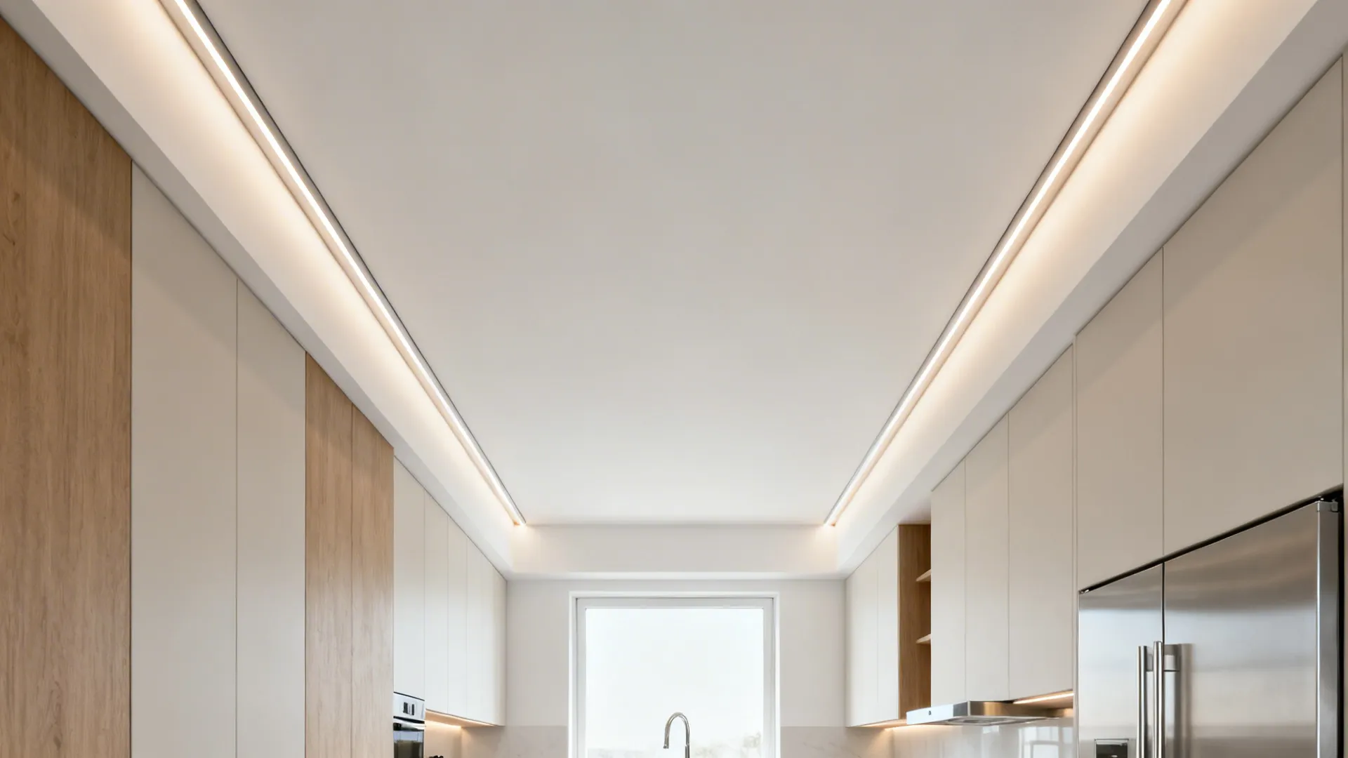 1) Minimal “Light Shelf” Ceiling with Hidden LEDs