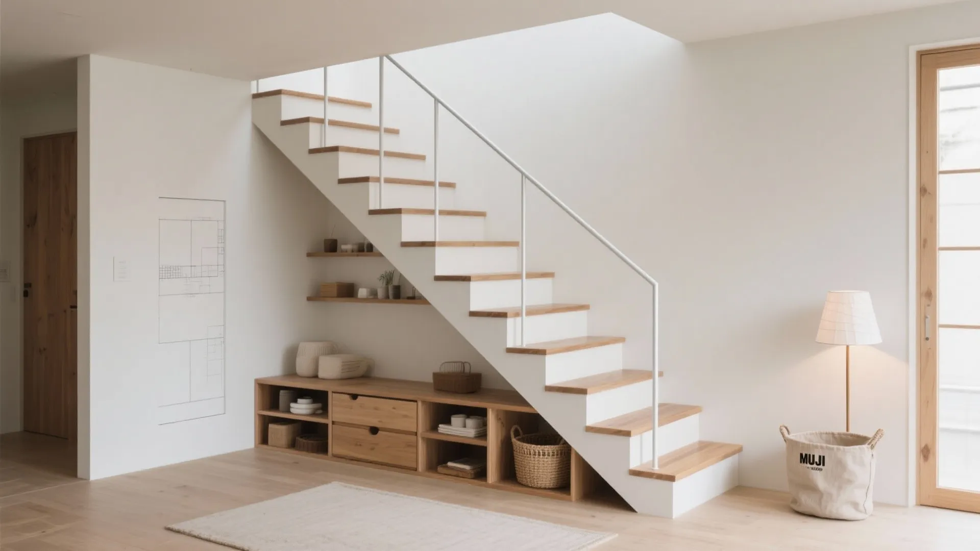 Tips 2: 階段の存在感は“抜け”で整える（日式風格・収納技巧）