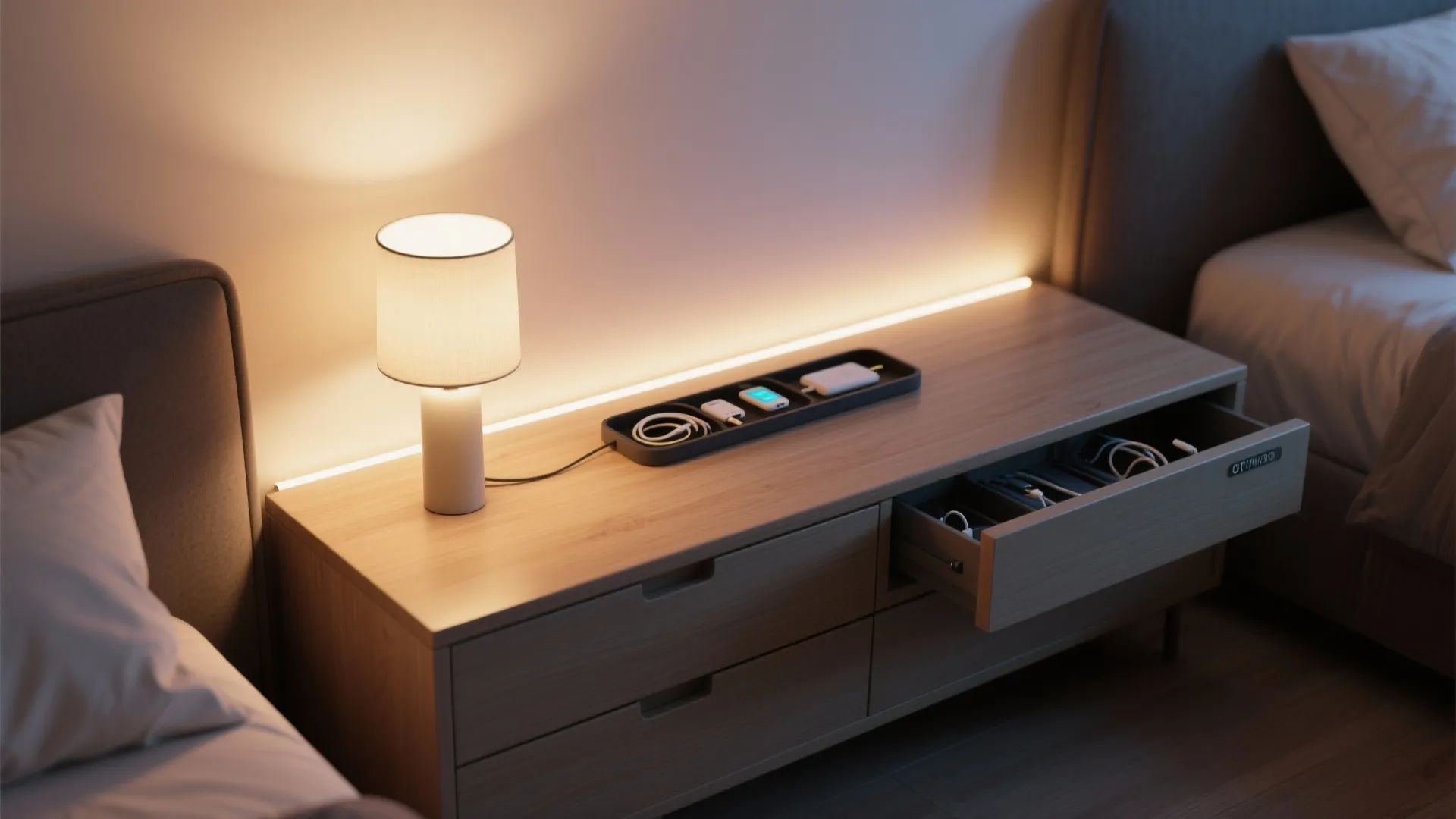 Light and tech: layered lighting with hidden charging