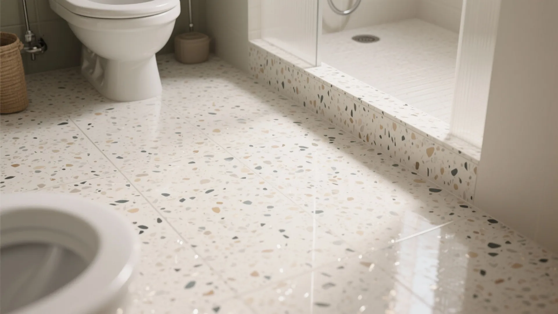 5. Light-colored terrazzo or speckled surfaces