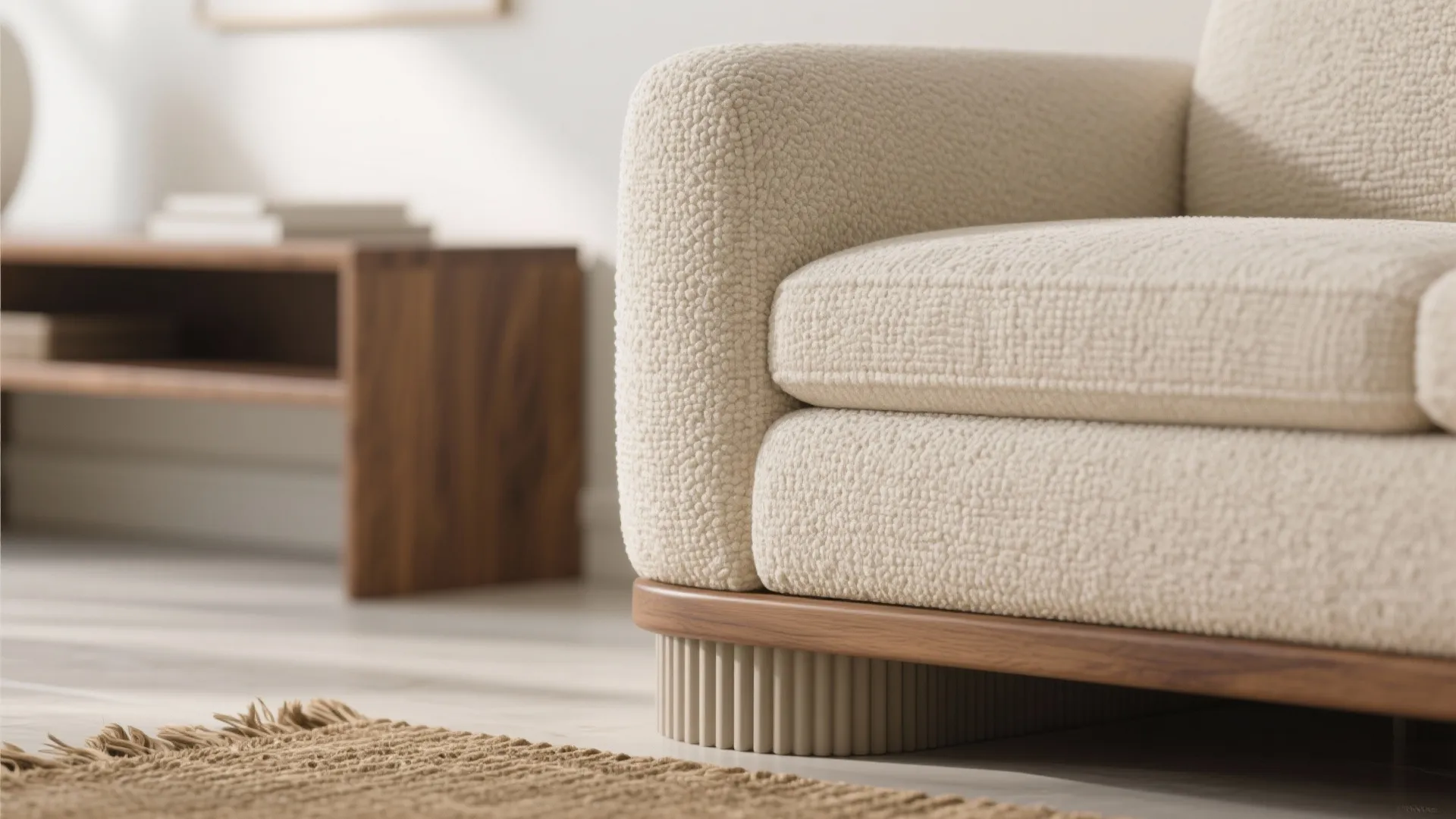 Light, texture, and a touch of wood for warmth without clutter