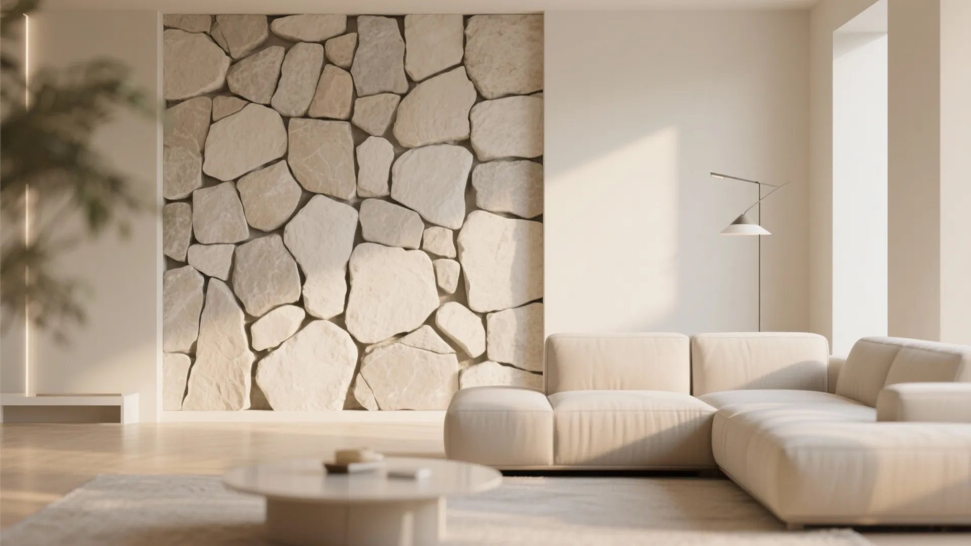 Light-toned walls with textured accents