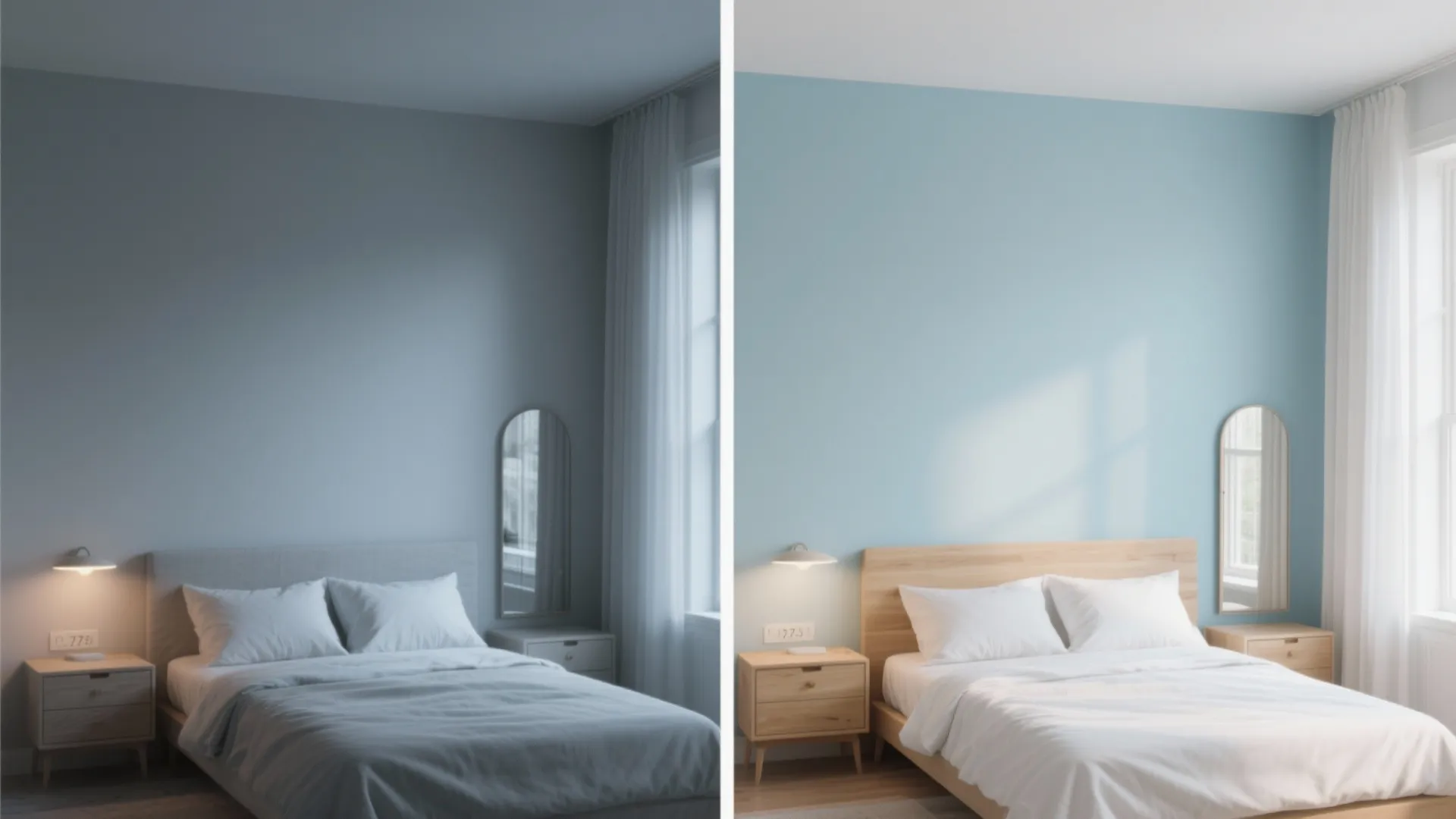 Blue + Neutrals with Light-Tuning (Bulbs, Sheers, Reflective Surfaces)