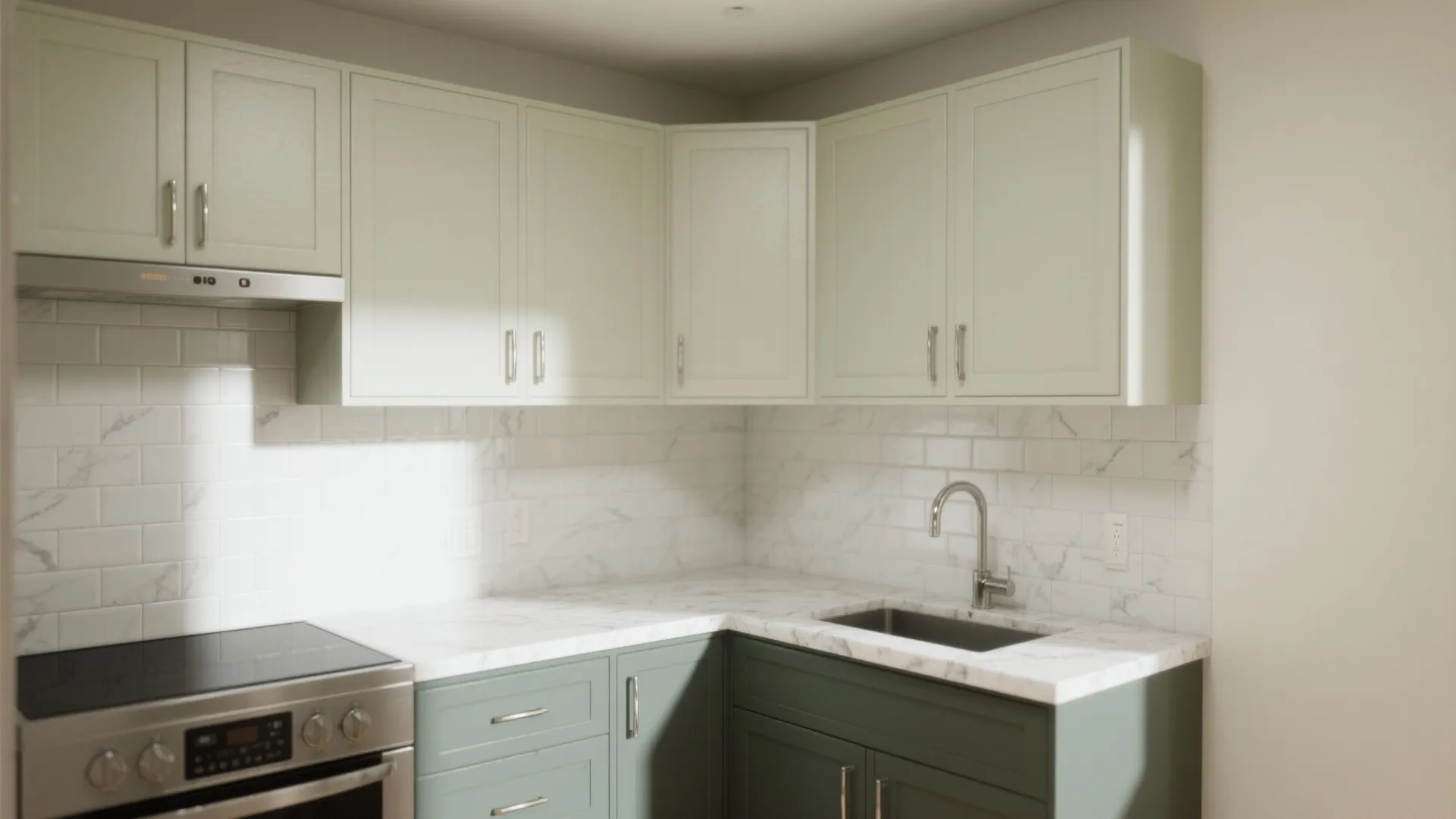 Small Kitchen Palette: Light Uppers, Contrasting Base