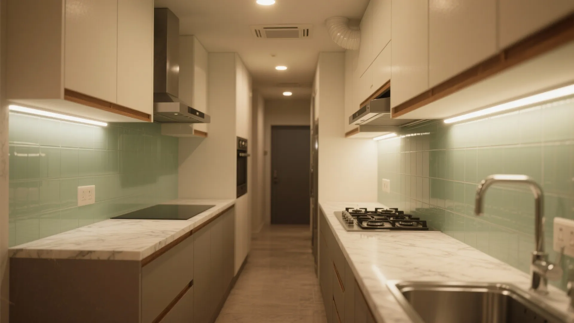 Smart lighting and ventilation for narrow kitchens