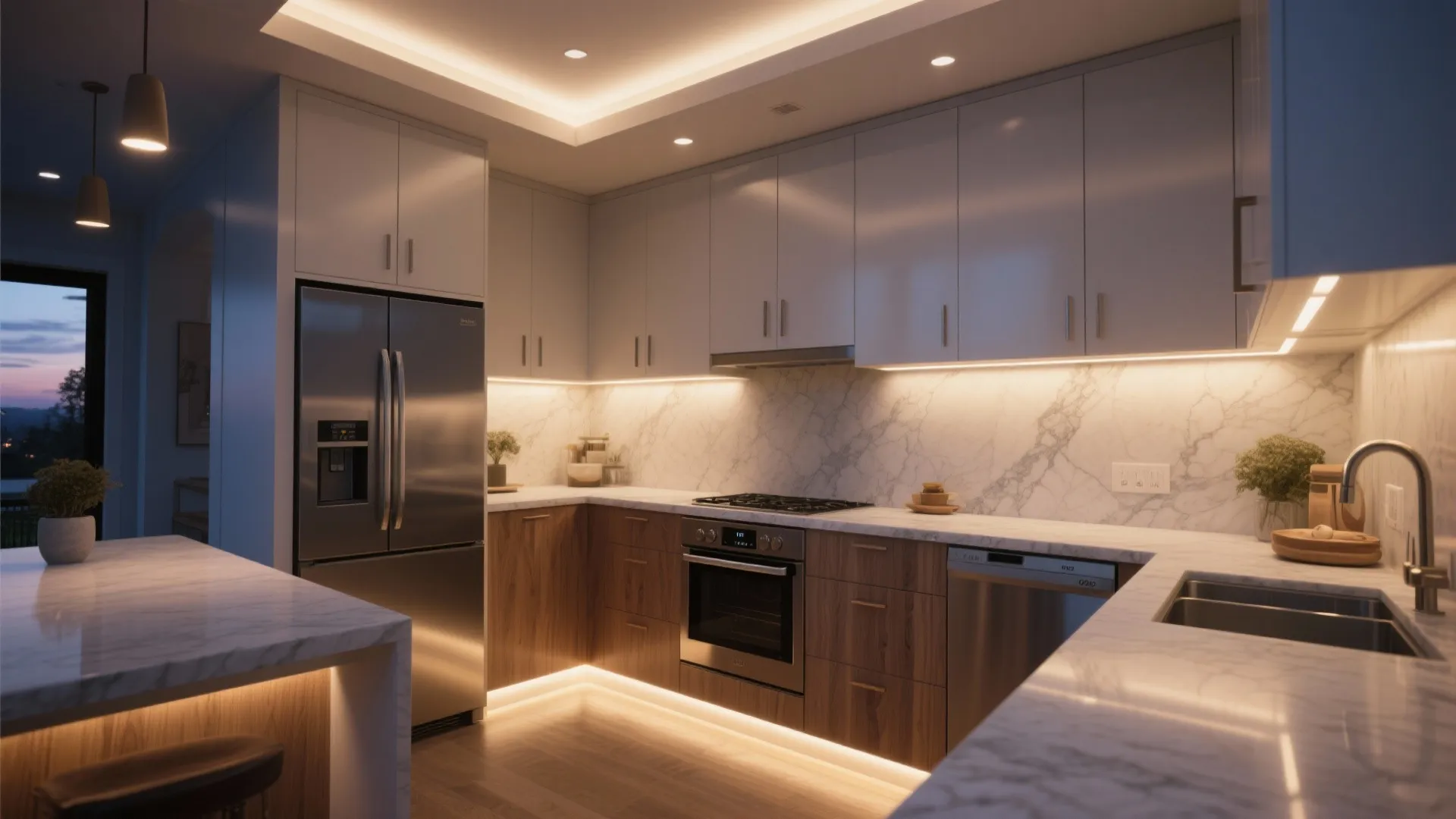 Seamless lighting and hidden appliances
