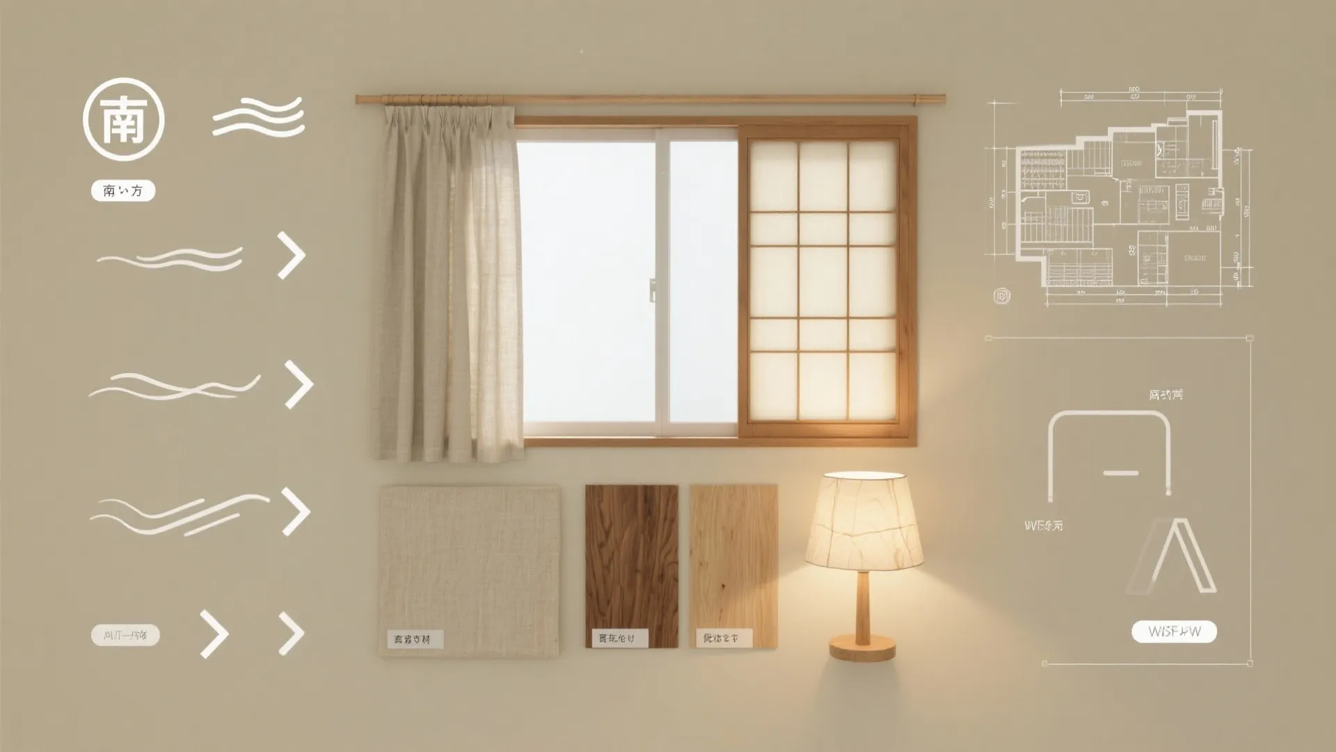 日照と風の通り道を、間取り図の最初に描く（日式風格の美しい光）