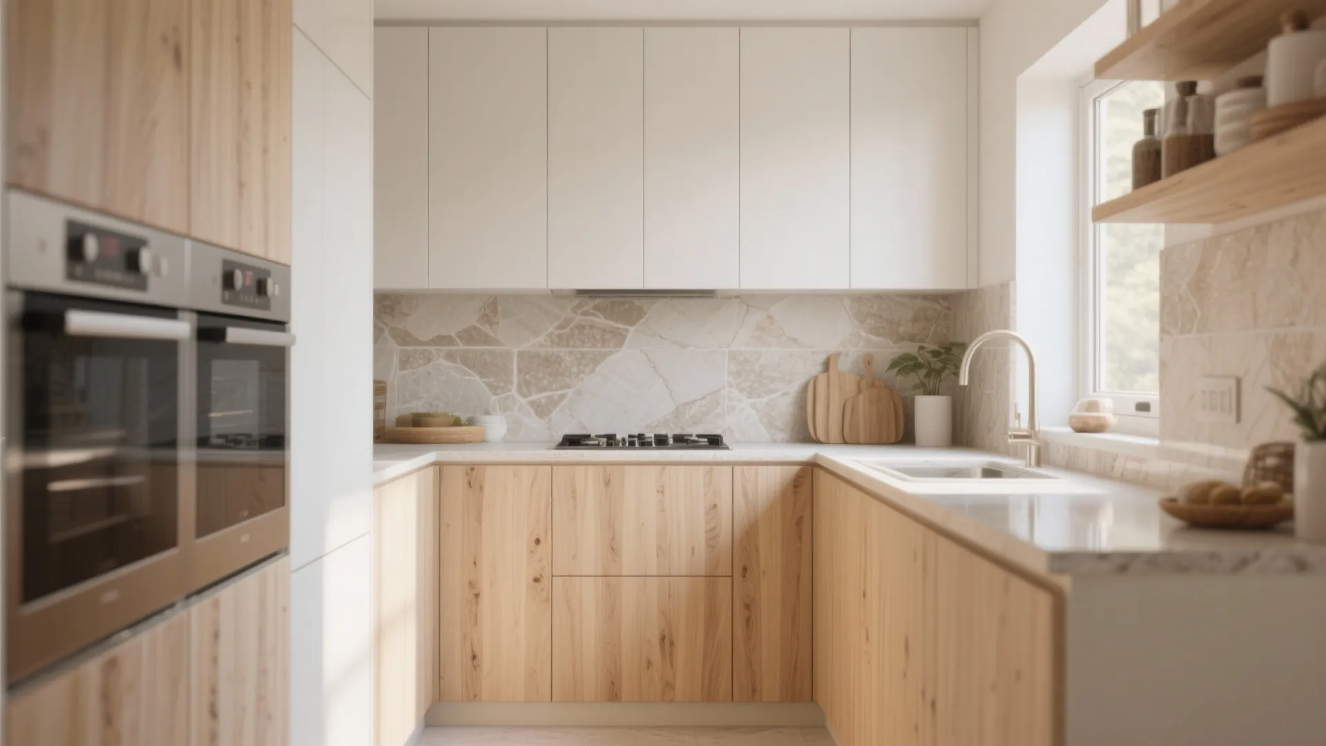 1. Light tones + warm wood accents