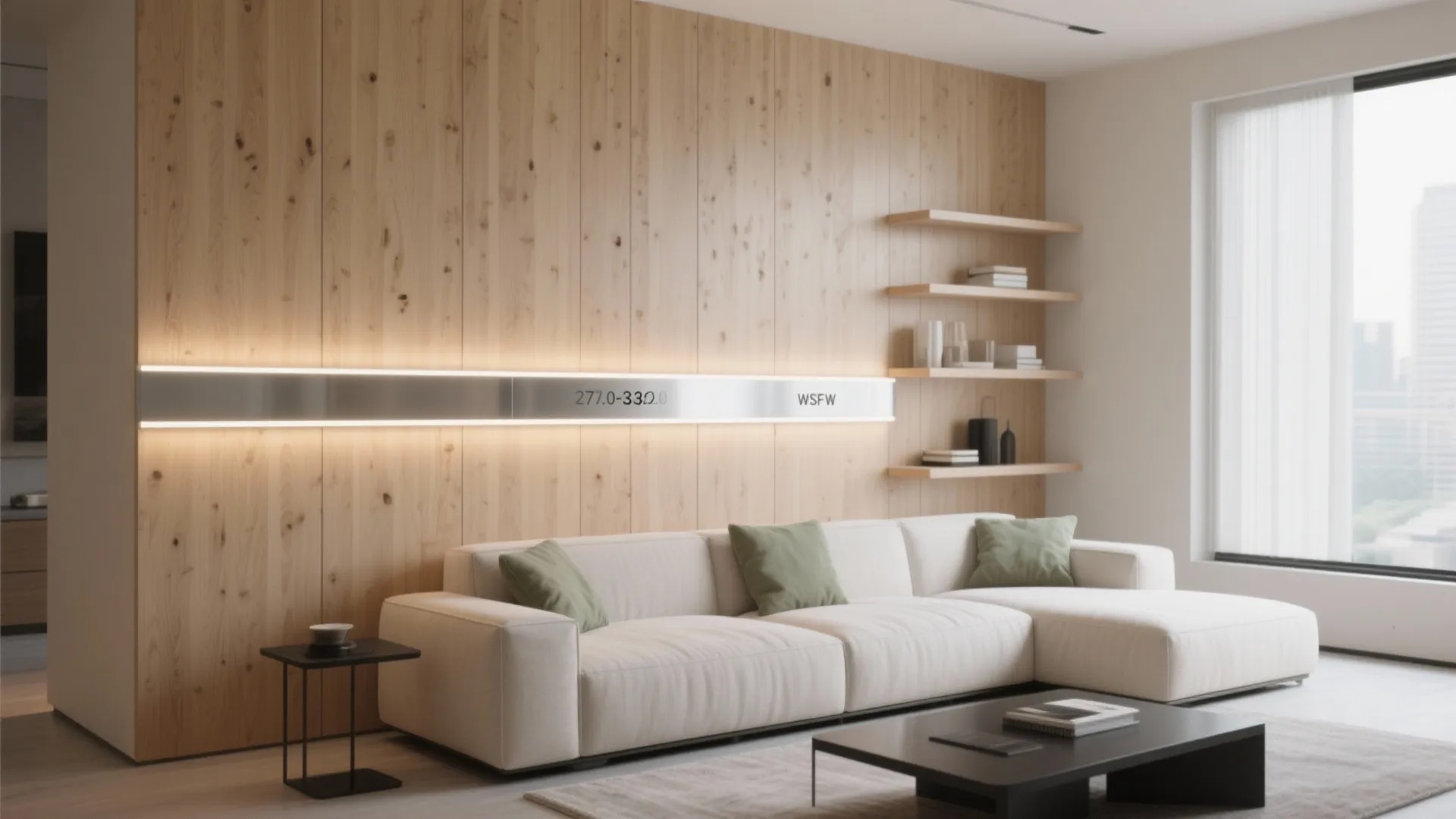 Light Wood-Grain WPC Feature Wall with Integrated LED