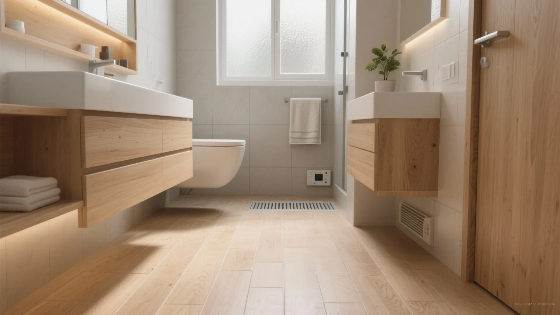 1. Light wood-look porcelain tiles